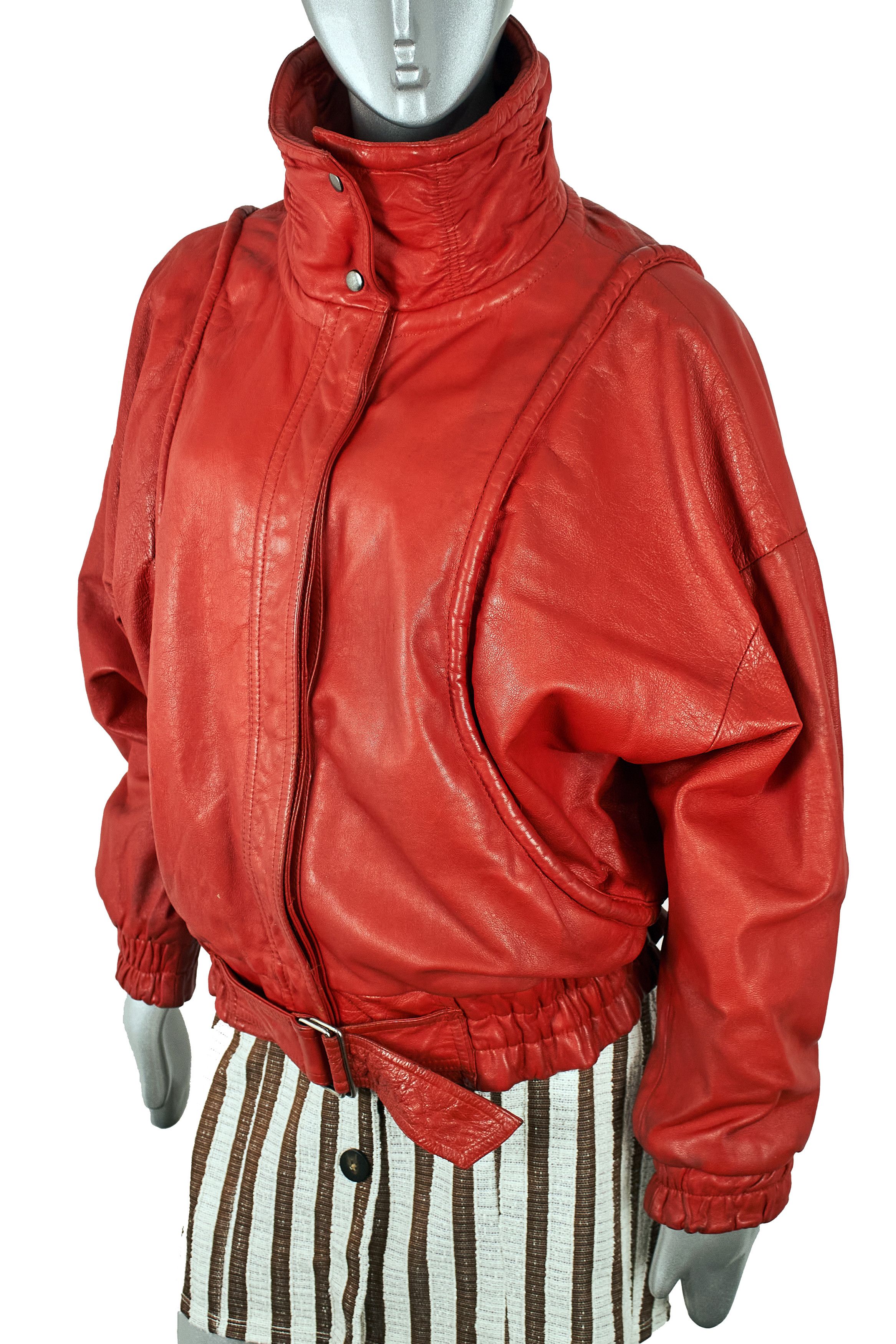 Vintage Authentic 80s Vintage Red Leather Oversized Bomber Jacket Size M / US 6-8 / IT 42-44 - 4 Thumbnail