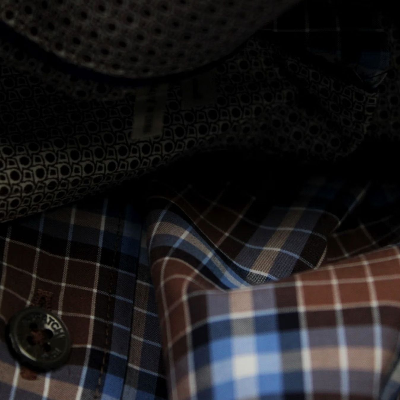 BUGATCHI Bugatchi Uomo Shirt Men Large Brown/Blue Shaped Fit Button-Up Long Sleeve Cotton Plaid Collar Spread Size US L / EU 52-54 / 3 - 7 Thumbnail