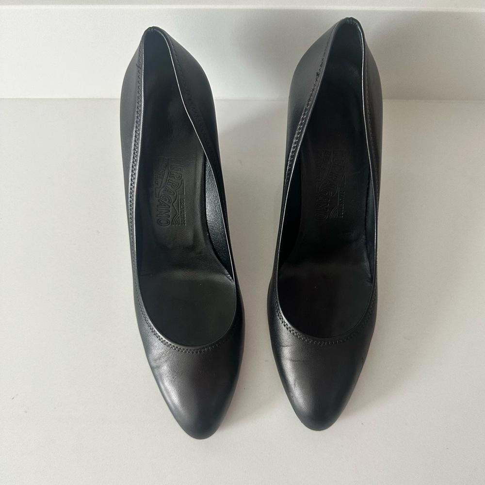 Salvatore Ferragamo Salvatore Ferragamo Fondente Black Wedge Pumps Leather 8.5 Size US 8.5 / IT 38.5 - 4 Thumbnail