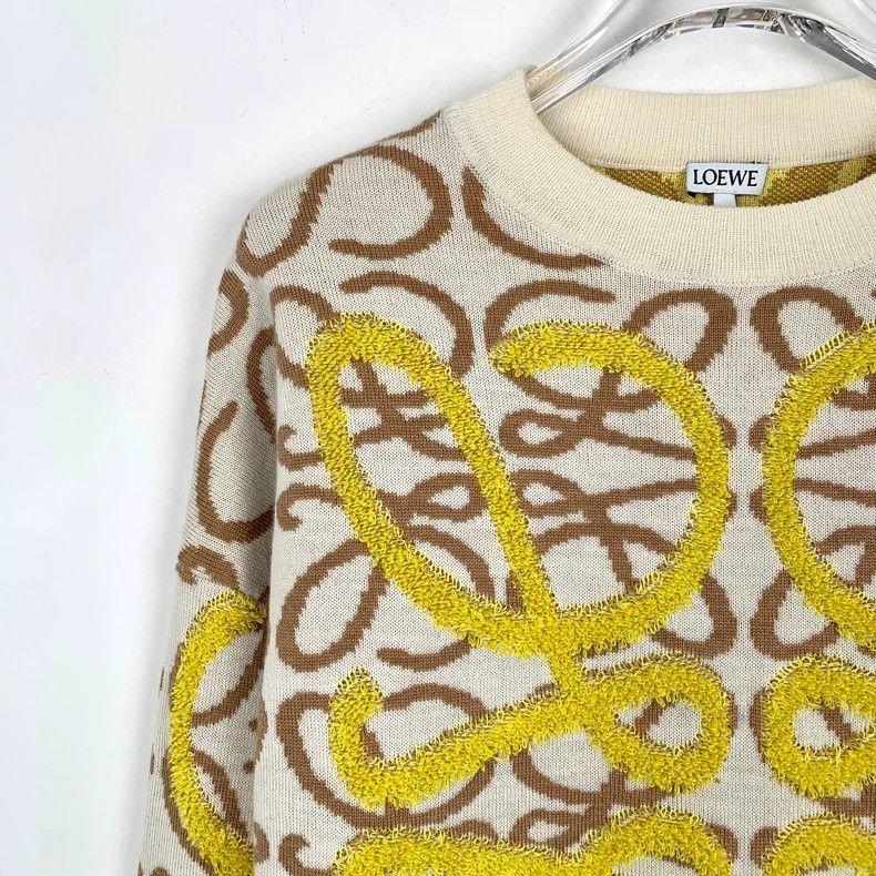 Loewe Loewe Yellow logo jacquard full print wool round neck long Size XS / US 0-2 / IT 36-38 - 3 Thumbnail