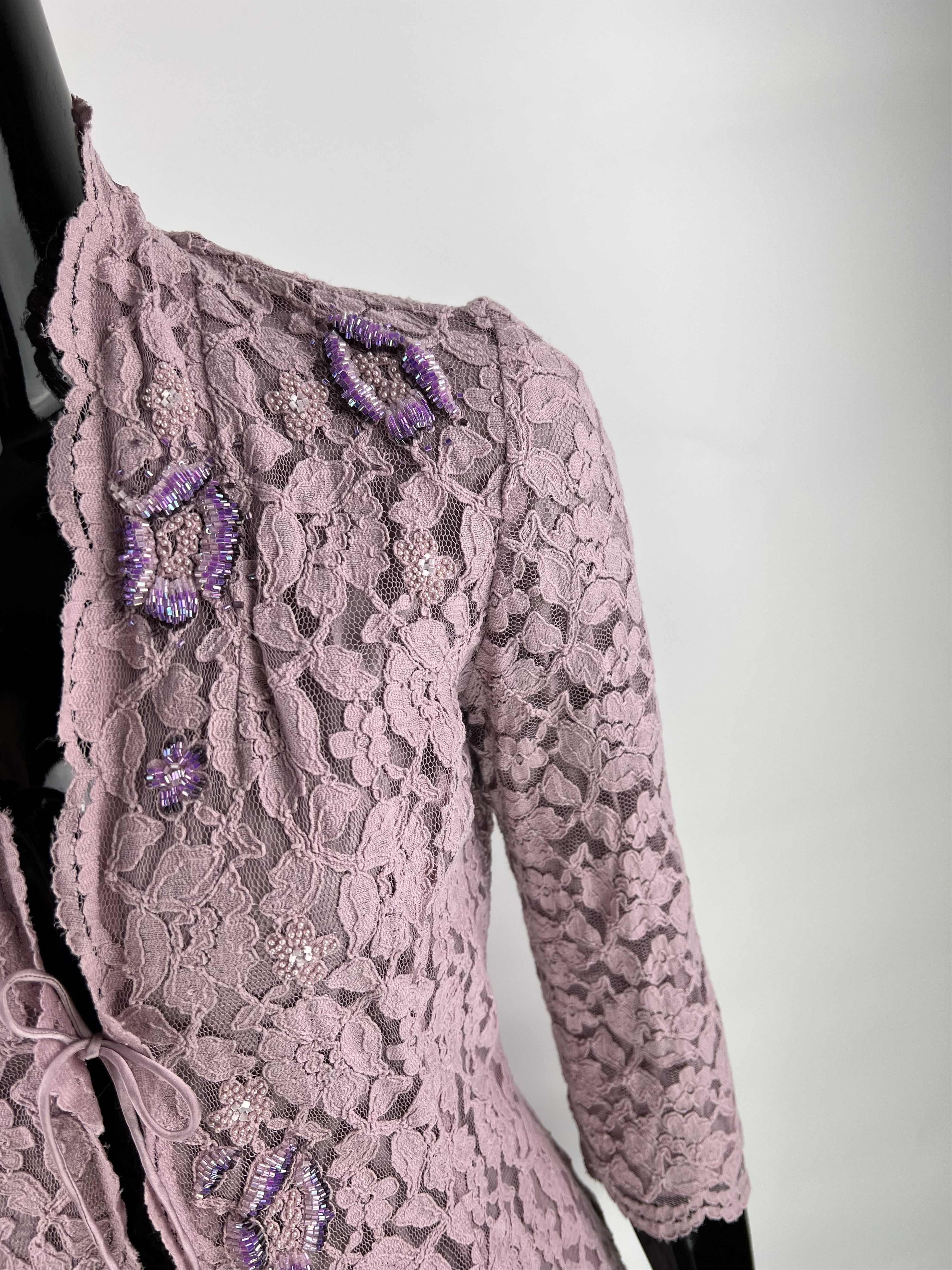 Designer Armand Ventilo Rhinestones Lace Cardigan Silk Lined Size 38 Size M / US 6-8 / IT 42-44 - 7 Thumbnail