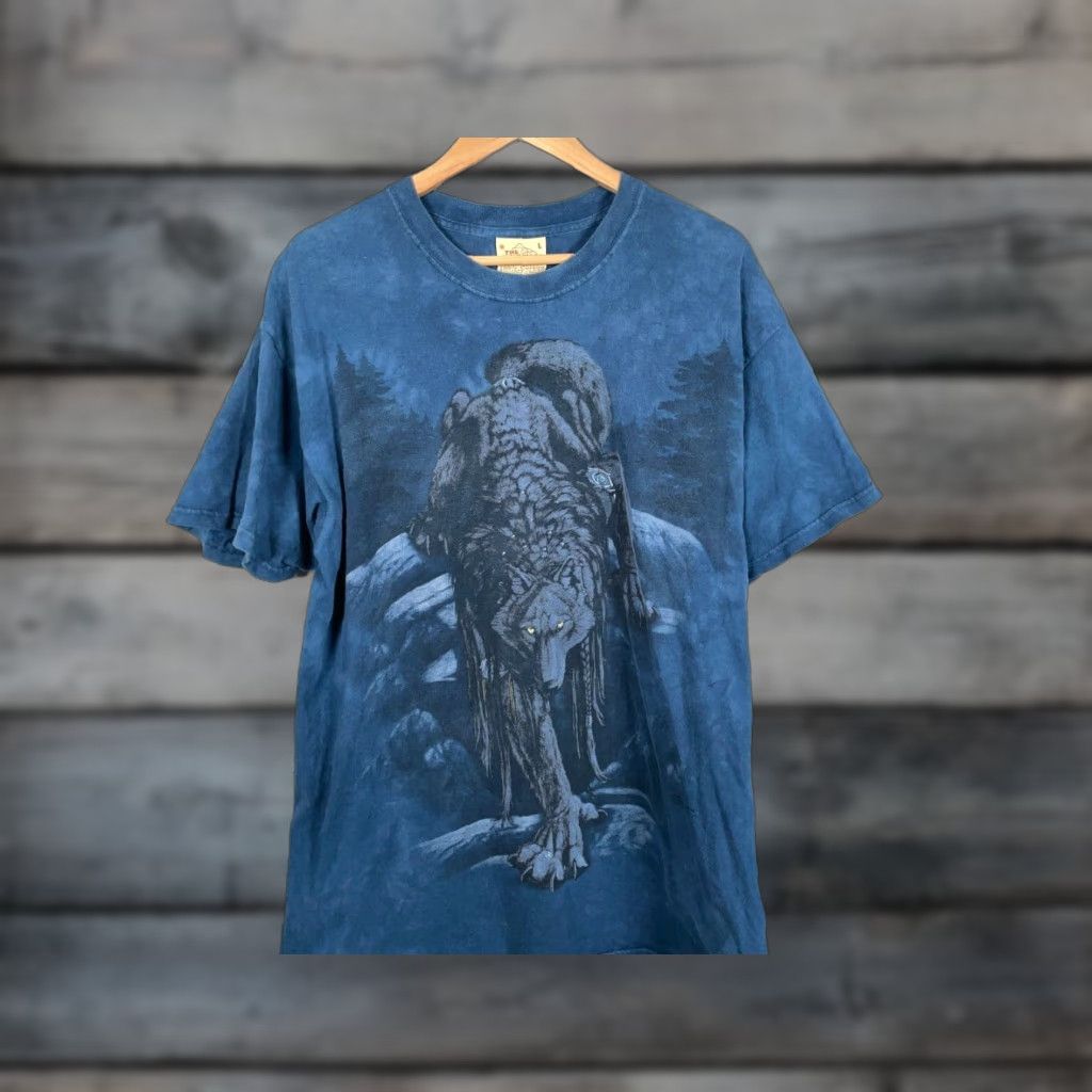 The Mountain VINTAGE The Mountain Wolf Print T-Shirt Men Large Dark Blue Tie Dye Tribal Nature 2000s Size US L / EU 52-54 / 3 - 1 Thumbnail