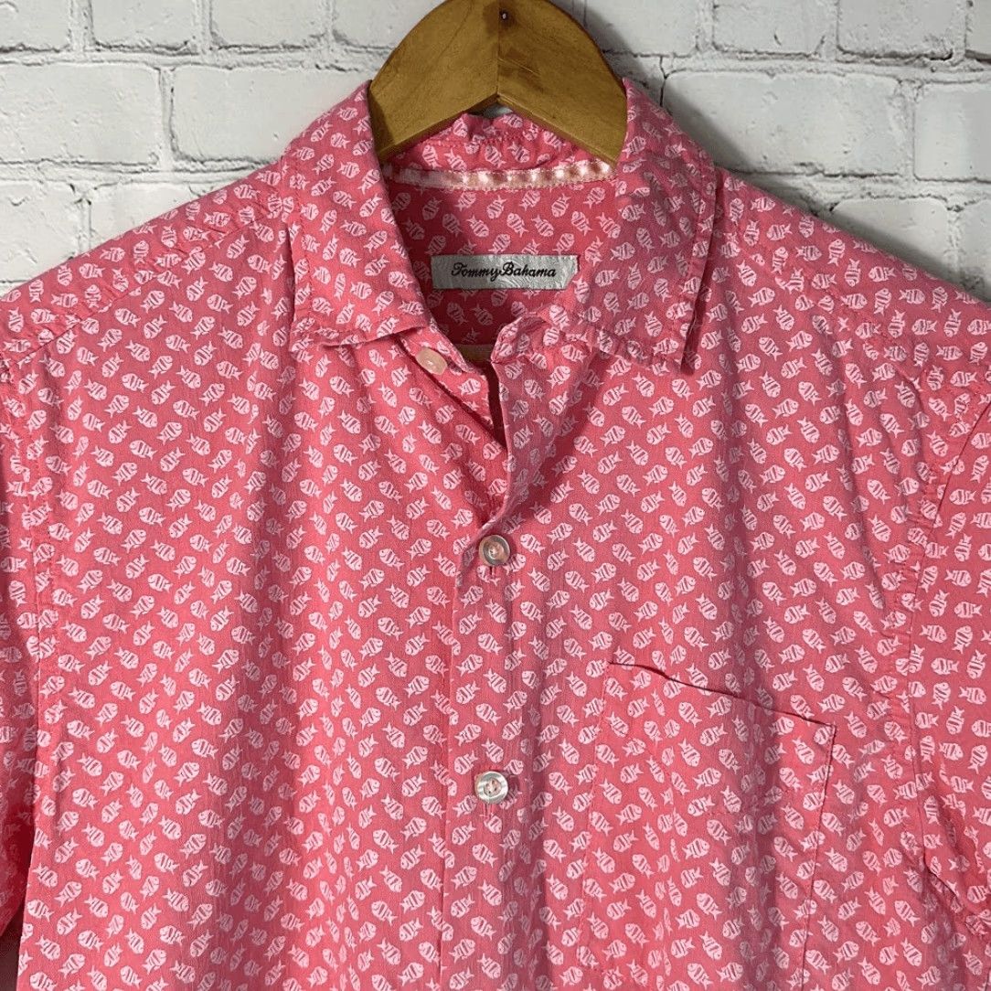 Tommy Bahama Tommy Bahama Shirt Mens Short Sleeve Button-Down Cotton Fish Print S Cream Pink White Size US S / EU 44-46 / 1 - 2 Thumbnail