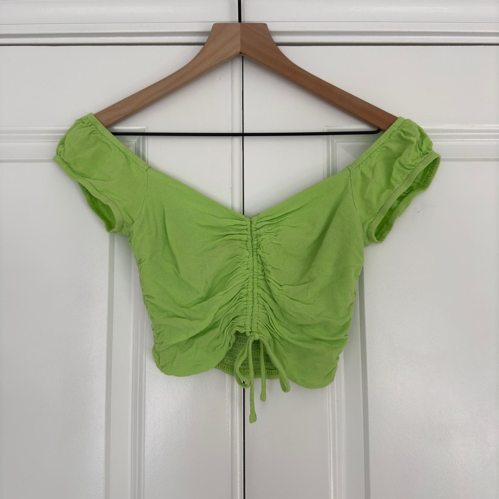PRINCESS POLLY Princess Polly Darshan Top Lime cropped cinched ruched front Size XS / US 0-2 / IT 36-38 - 2 Thumbnail