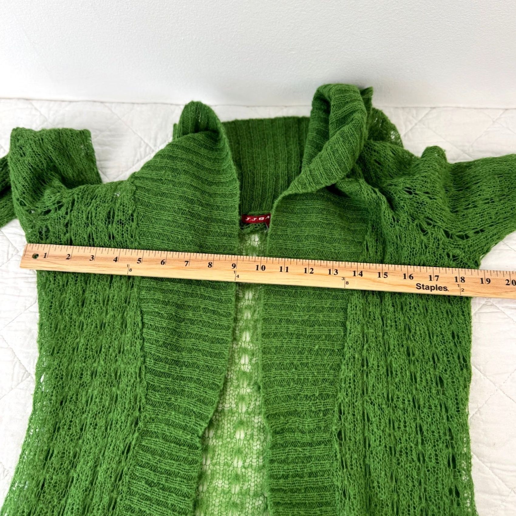Vintage JJ Basics Cardigan Sweater Womens L Green Mohair Blend Open Knit Shawl Collar Size L / US 10 / IT 46 - 6 Thumbnail