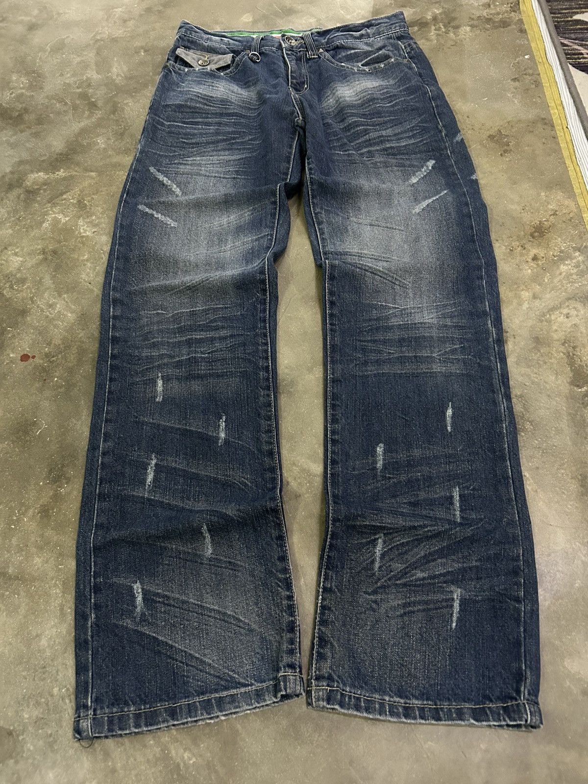 GOSTAR DE FUGA Nylaus Y2K Distressed Baggy Studded Heavy Washed Whisker Size US 30 / EU 46 - 1 Thumbnail