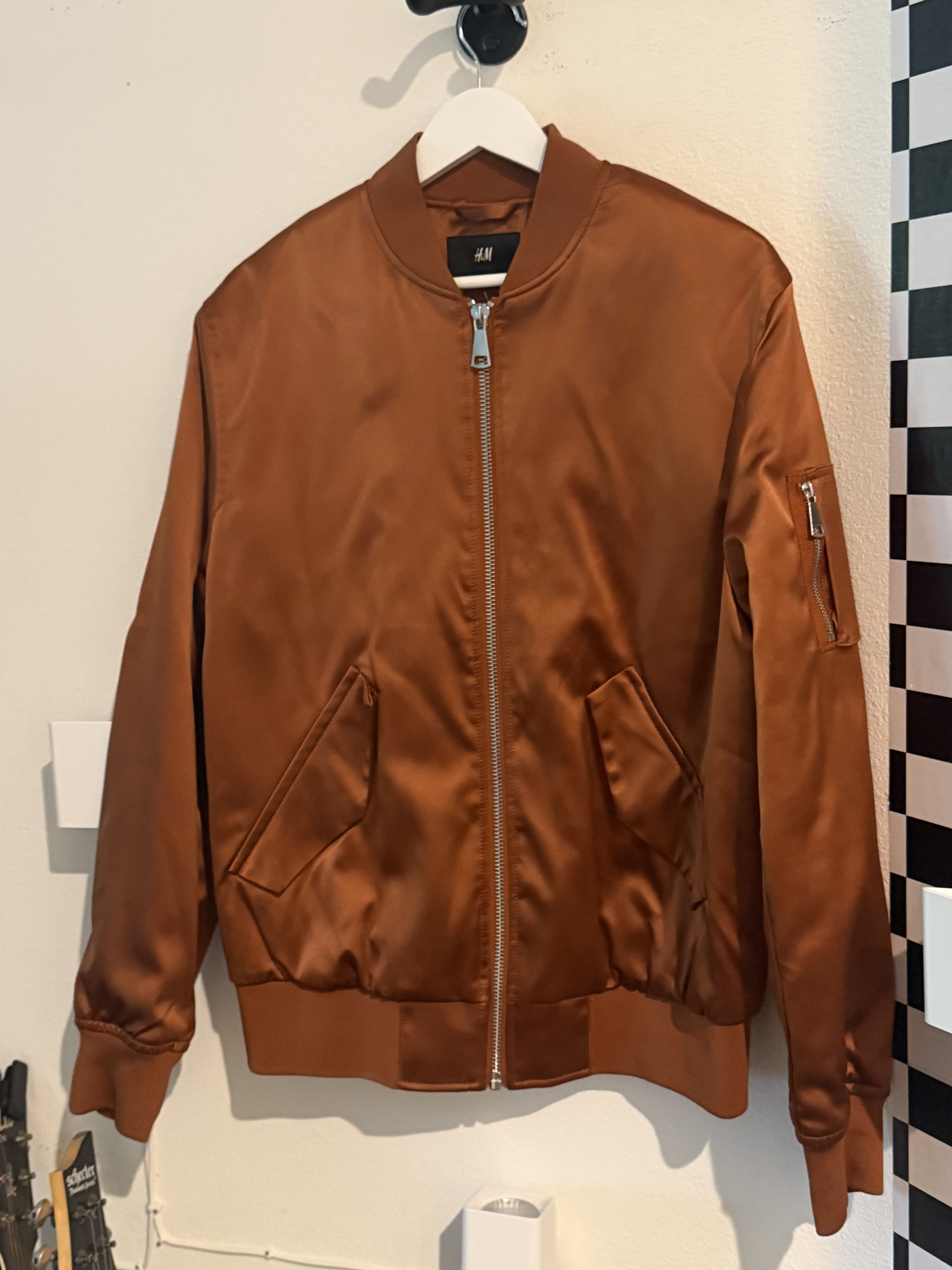 H&M Burnt Orange Satin Bomber Jacket Size US M / EU 48-50 / 2 - 1 Thumbnail