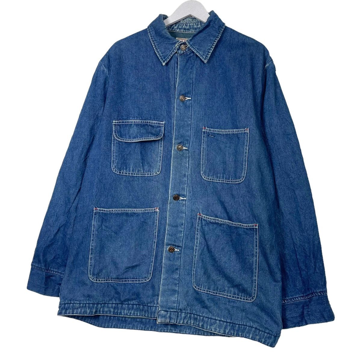 Indigo × Japanese Brand 💥80s HIGH SPIRIT CHORE DENIM HICKORY JACKET Size US L / EU 52-54 / 3 - 3 Thumbnail