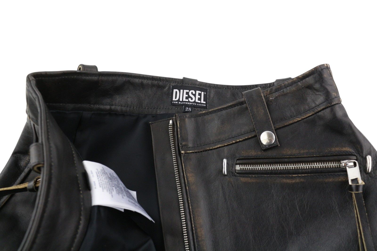 Diesel L-EMILIA W28 Black Cowhide Leather Zip Fly Mini Skirt 41312 Size 28" / US 6 / IT 42 - 5 Thumbnail