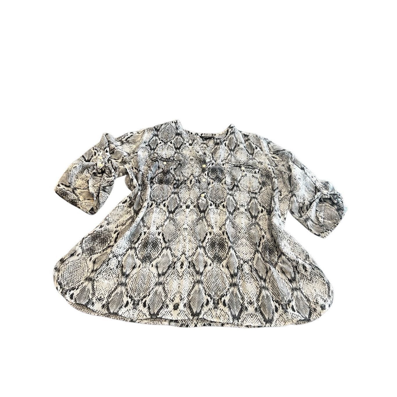 Apt. 9 Apt. 9 Animal Print Snakeskin Pattern Sheer Popover Roll Tab Size XXL / US 16-18 / IT 52-54 - 2 Thumbnail