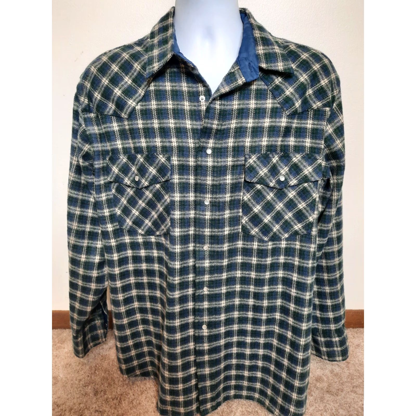 Vintage VINTAGE Rock Creek Ranch Plaid Flannel Pearl Snap Shirt Coat XL Tall Blue Mens Button-Up Size US XL / EU 56 / 4 - 7 Thumbnail