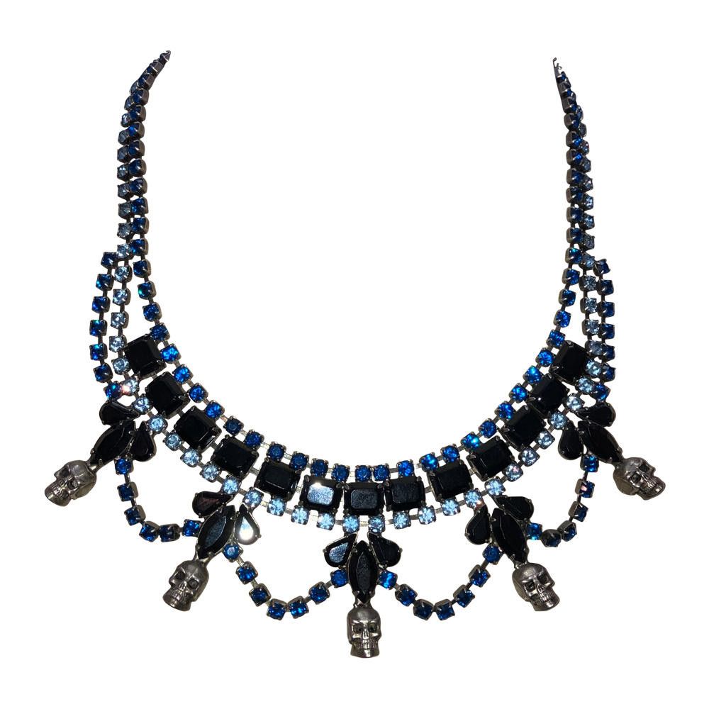 Designer Dannijo Swaroski Blue and Black Rhinestone Skull Necklace Size ONE SIZE - 1 Thumbnail