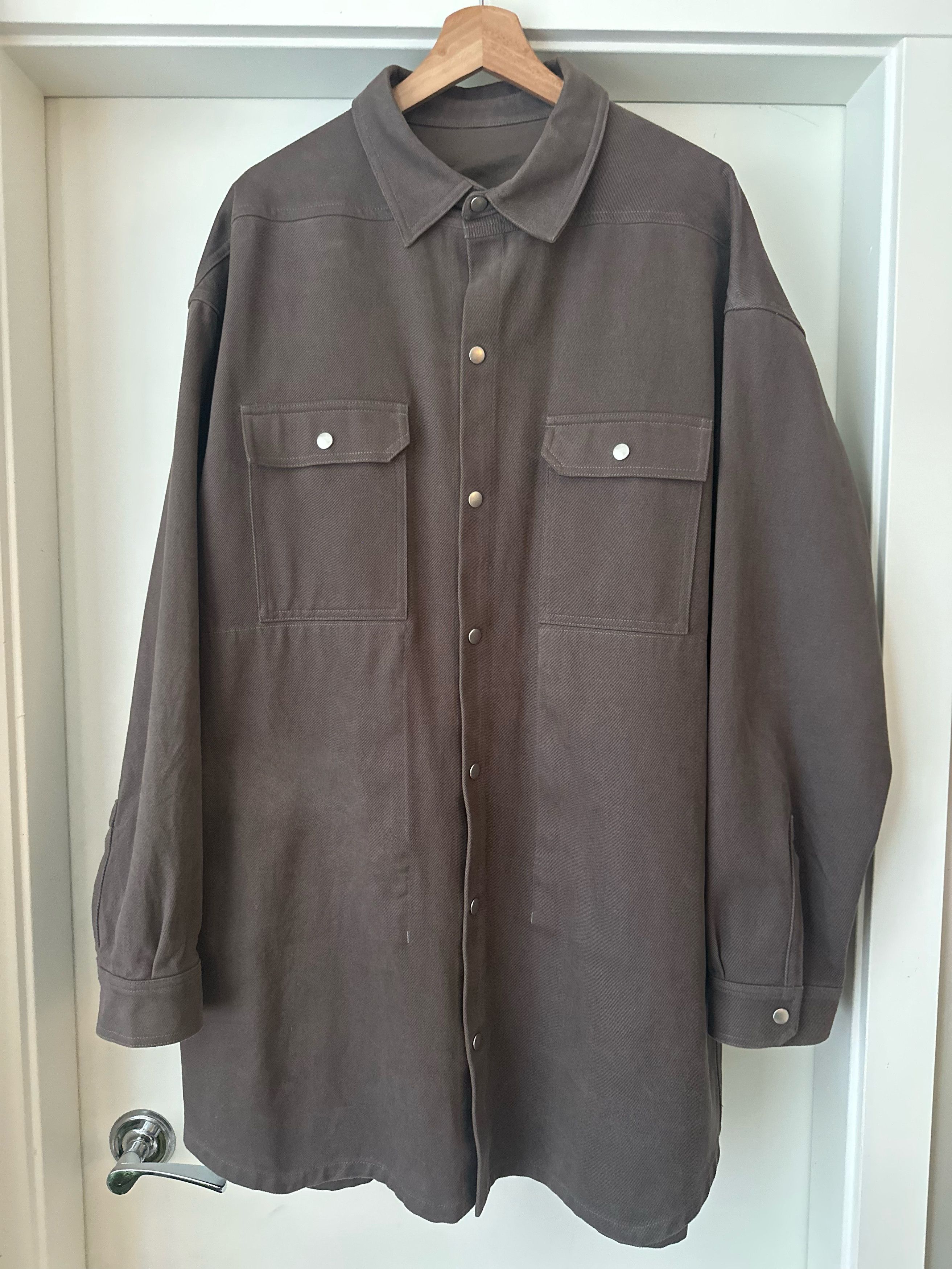 image of Rick Owens Fw22 Strobe Heavy Cotton Flannel Oversized Shirt in Dust, Men's (Size Medium)