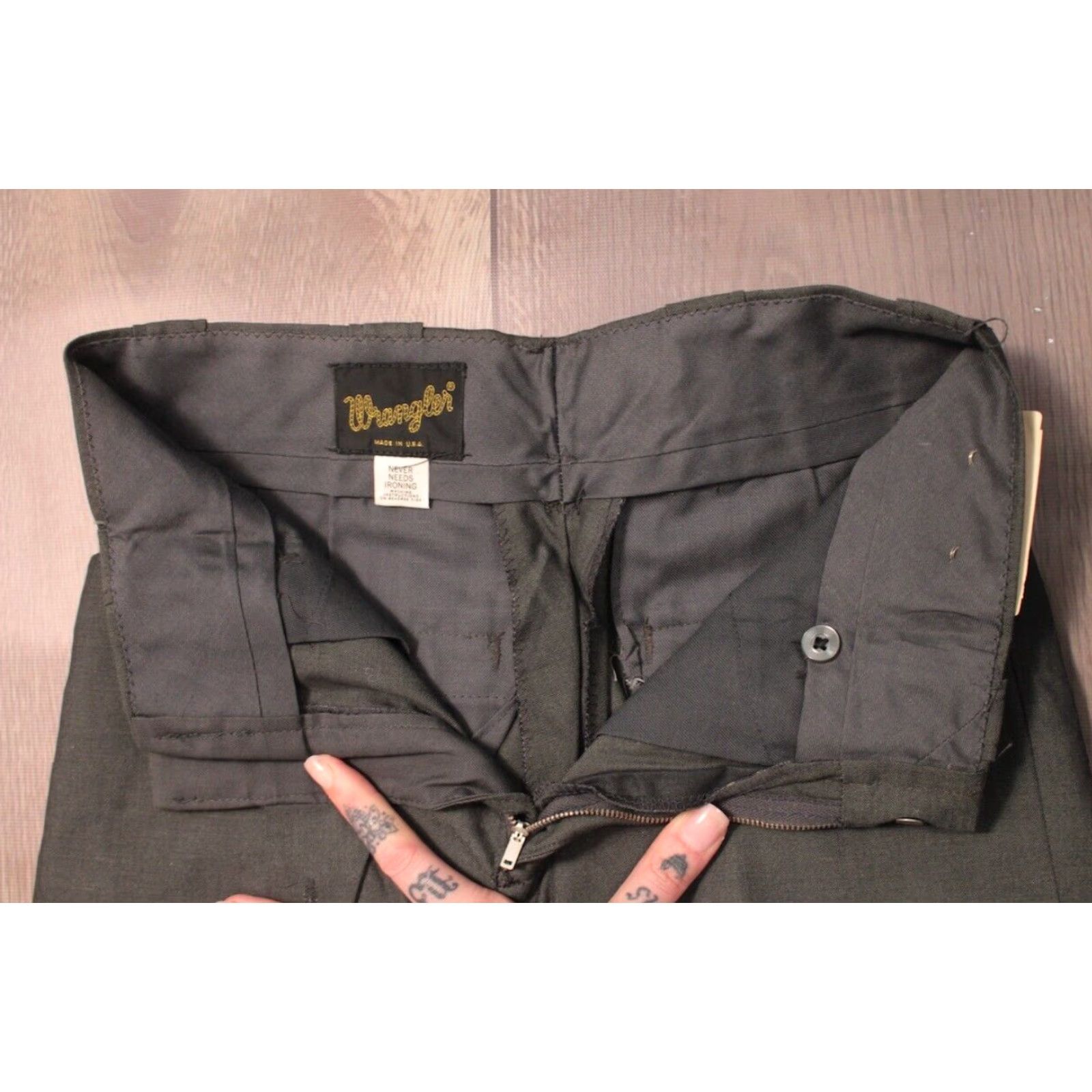 Wrangler VINTAGE Wrangler Western Pants 28W 60s 1960s NOS Dark blue/green Cotton/polyester flare leg Mens Size US 28 / EU 44 - 7 Thumbnail
