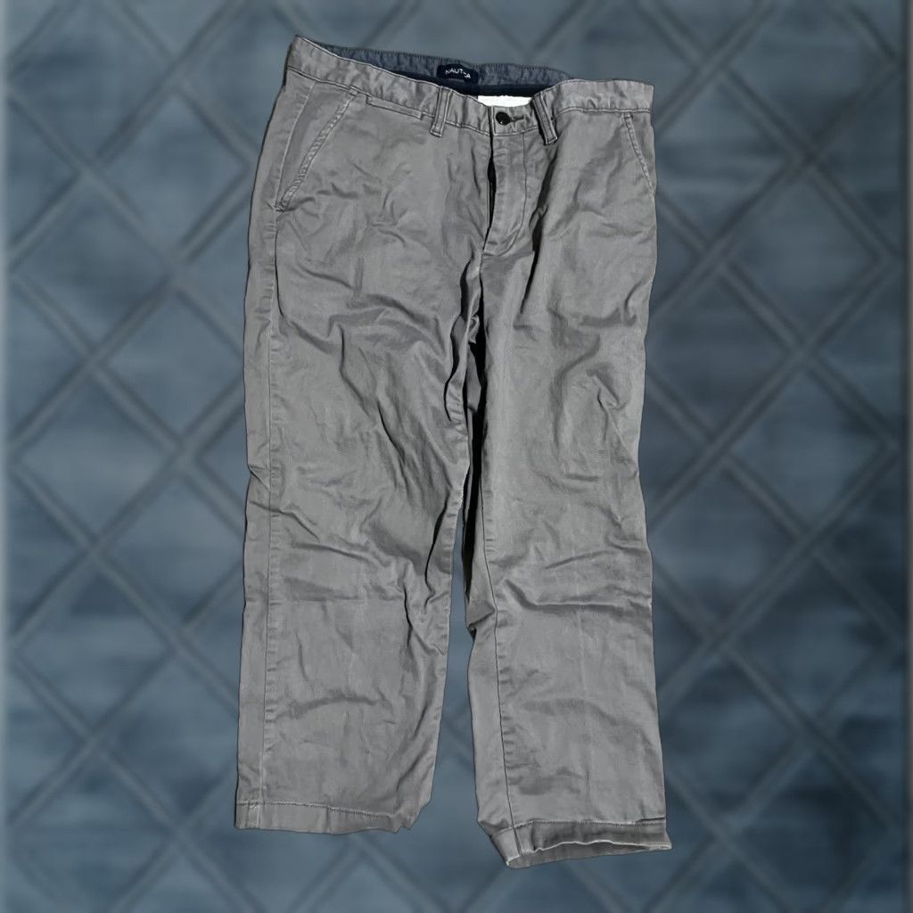 Nautica Nautica Mens Regular Fit Flat Front Pants Gray Hemmed 34x25 The Deck Pant Chino Cotton Flat Front Mens Pants Size 34 Gray Size US 34 / EU 50 - 1 Thumbnail