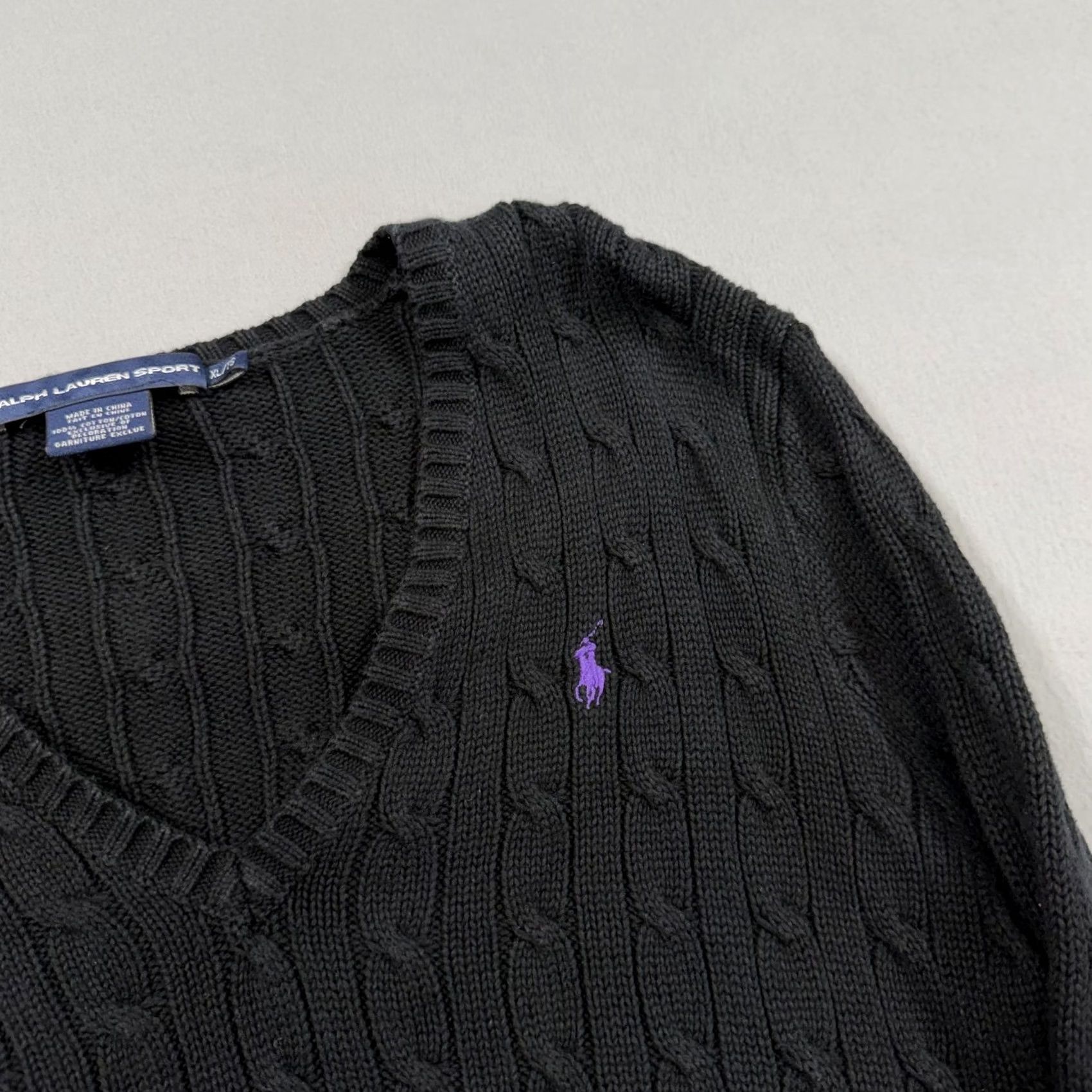 Polo Ralph Lauren Ralph Lauren Sport Sweater Womens XL Black Cable-Knit V-Neck Cotton Pullover Size XL / US 12-14 / IT 48-50 - 2 Thumbnail