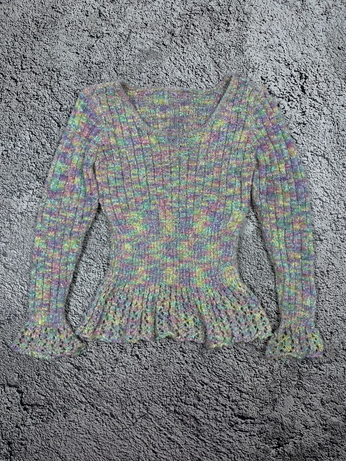 Japanese Brand Vintage Japanese Coloured Knit Peplum Top light sweater Y2K Size M / US 6-8 / IT 42-44 - 1 Thumbnail