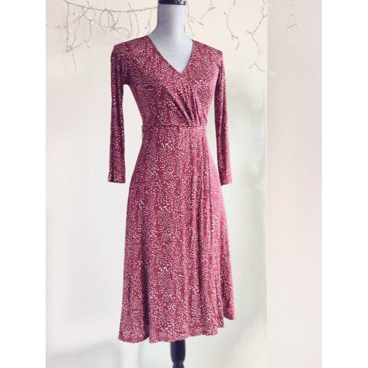 Max Mara MaxMara Silk Knit Jersey Long Sleeve Burgundy Print Midi Dre Size XS / US 0-2 / IT 36-38 - 5 Thumbnail