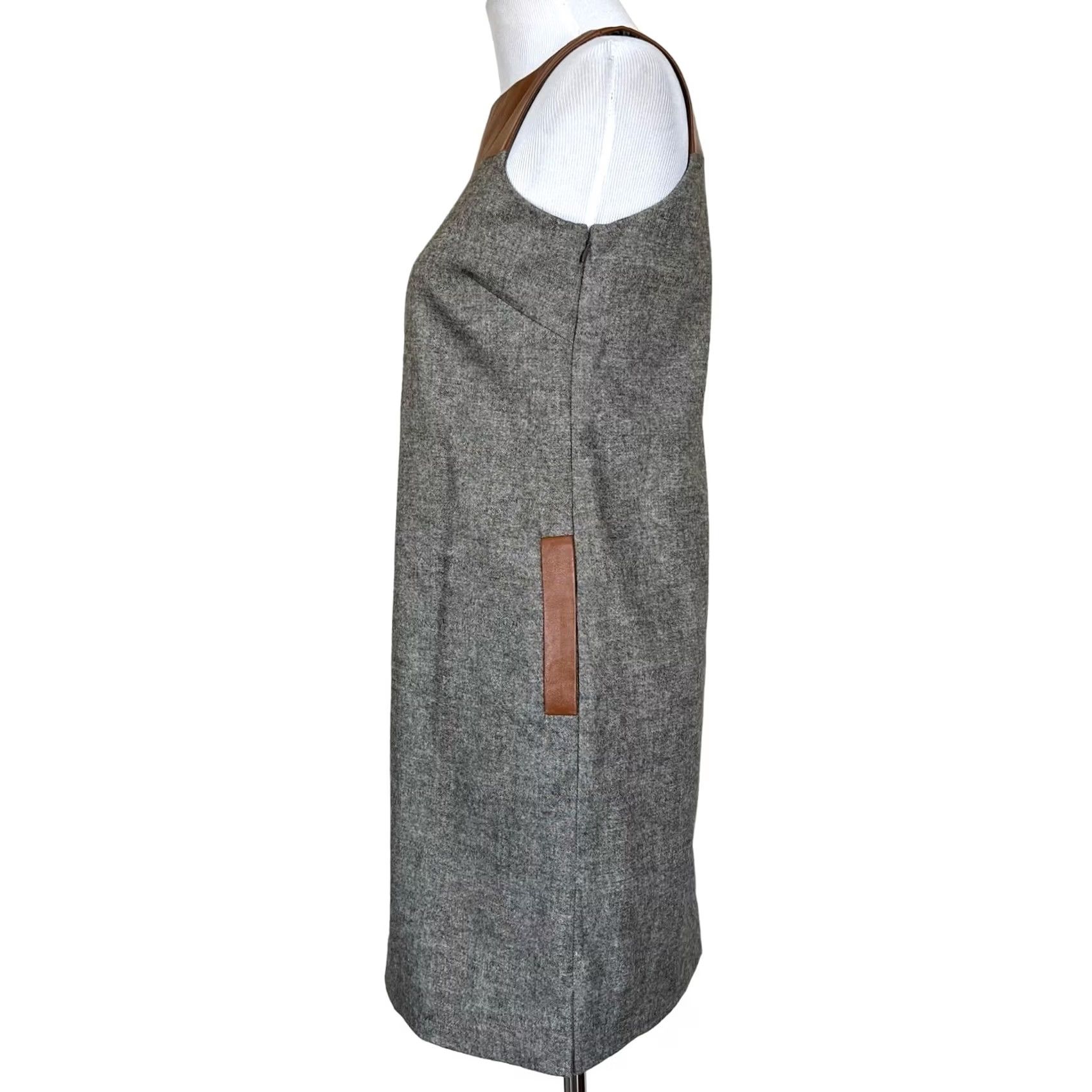 Lands' End Lands' End Women’s Dress Wool Leather Gray Brown Tweed Shift Sleeveless Sz 2P Dress Short Women’s Size XS / US 0-2 / IT 36-38 - 4 Thumbnail