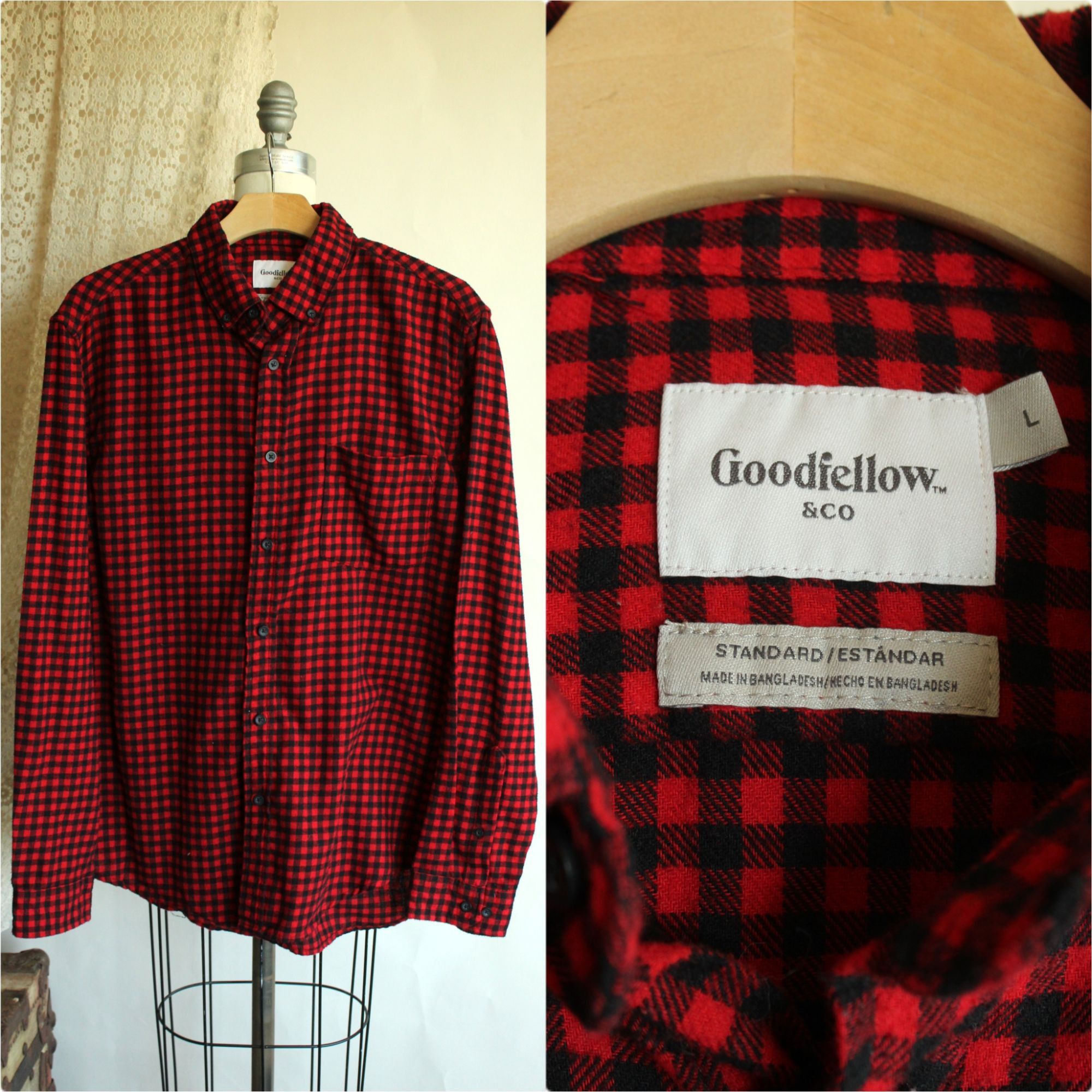 Other Goodfellow & Co Mens, Size L, Red & Black Plaid Button-Up Fl Size US L / EU 52-54 / 3 - 1 Thumbnail