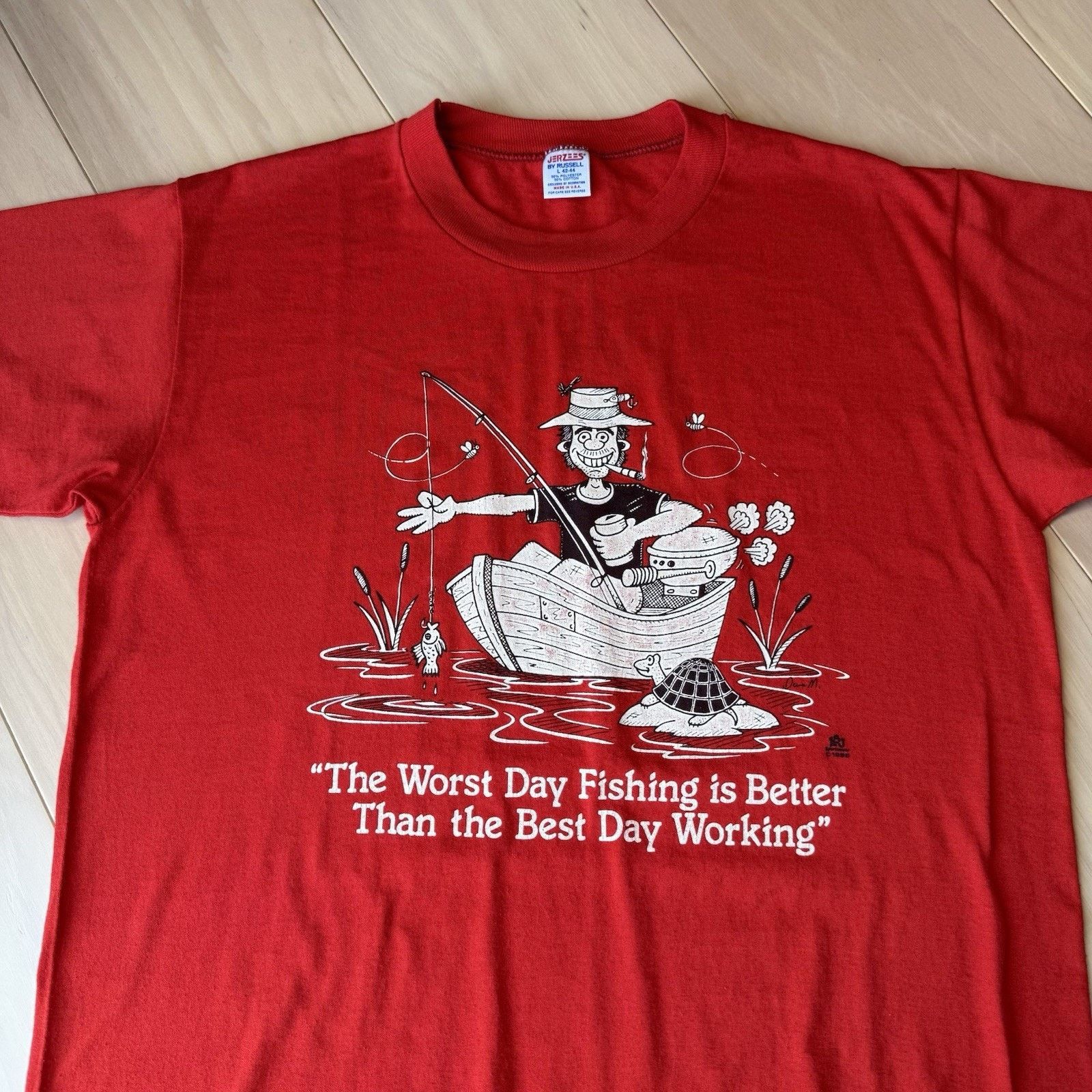 Fruit Of The Loom Vintage Fishing Shirt L Red 80s Made in USA Cotton Nature Size US L / EU 52-54 / 3 - 4 Thumbnail