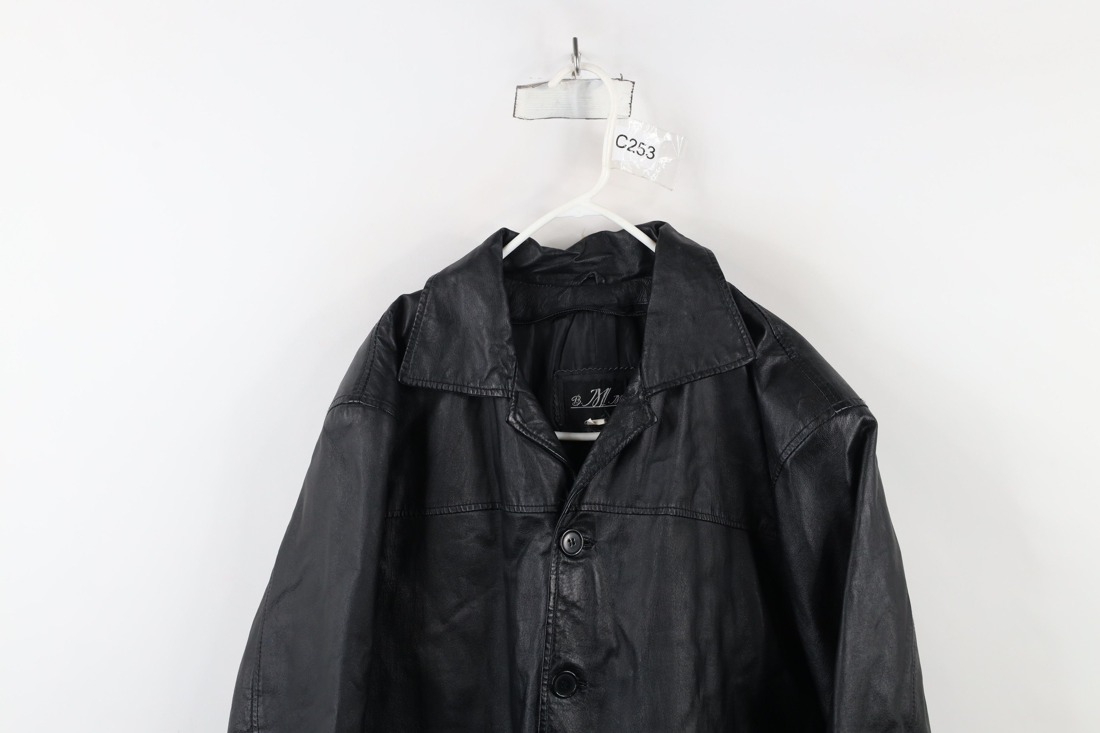 Vintage Vintage 90s Streetwear Leather Full Button Jacket Black Size US M / EU 48-50 / 2 - 2 Thumbnail