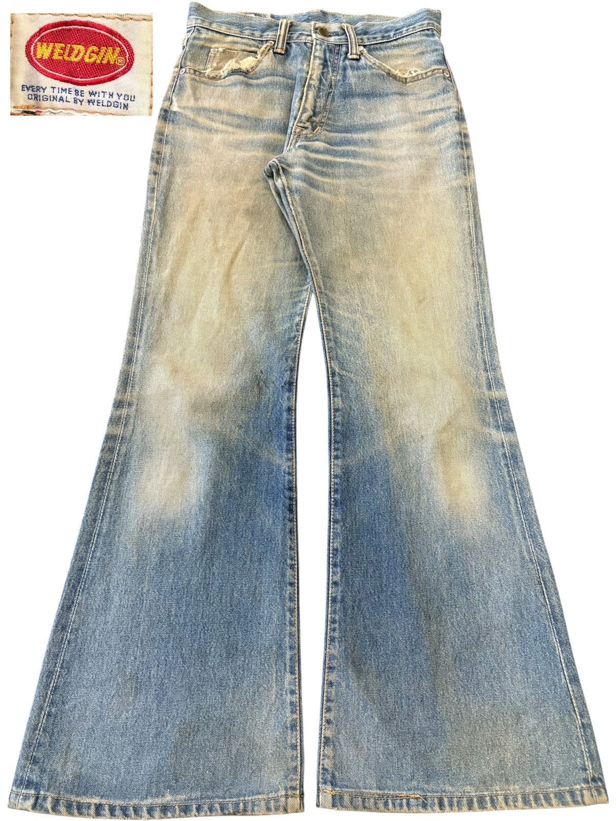 If Six Was Nine Vintage 90s Japanese Super Mud Wash Distress Flare Jeans Size US 27 - 1 Thumbnail