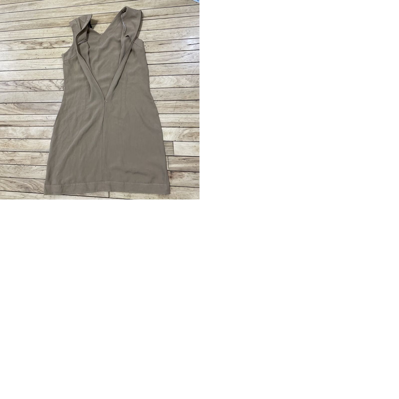 Perry Ellis Perry Ellis Silk Shift Dress Mini Sleeveless V-Neck Brown Tan 8P Office Academia Womens Size M / US 6-8 / IT 42-44 - 10 Thumbnail