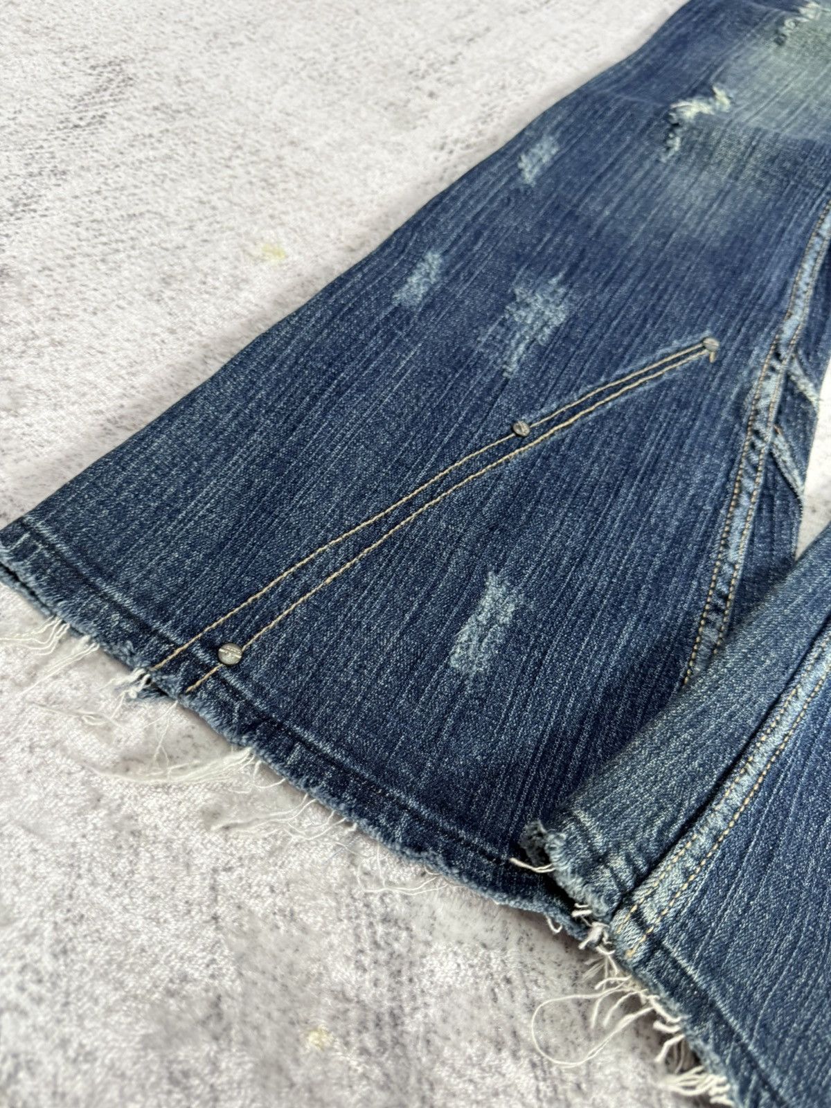 Japanese Brand × Le Grande Bleu (L.G.B.) × Tornado Mart GHC Deconstructed Panel Green Mud Wash Low Rise Flared Jeans Size US 27 - 8 Thumbnail