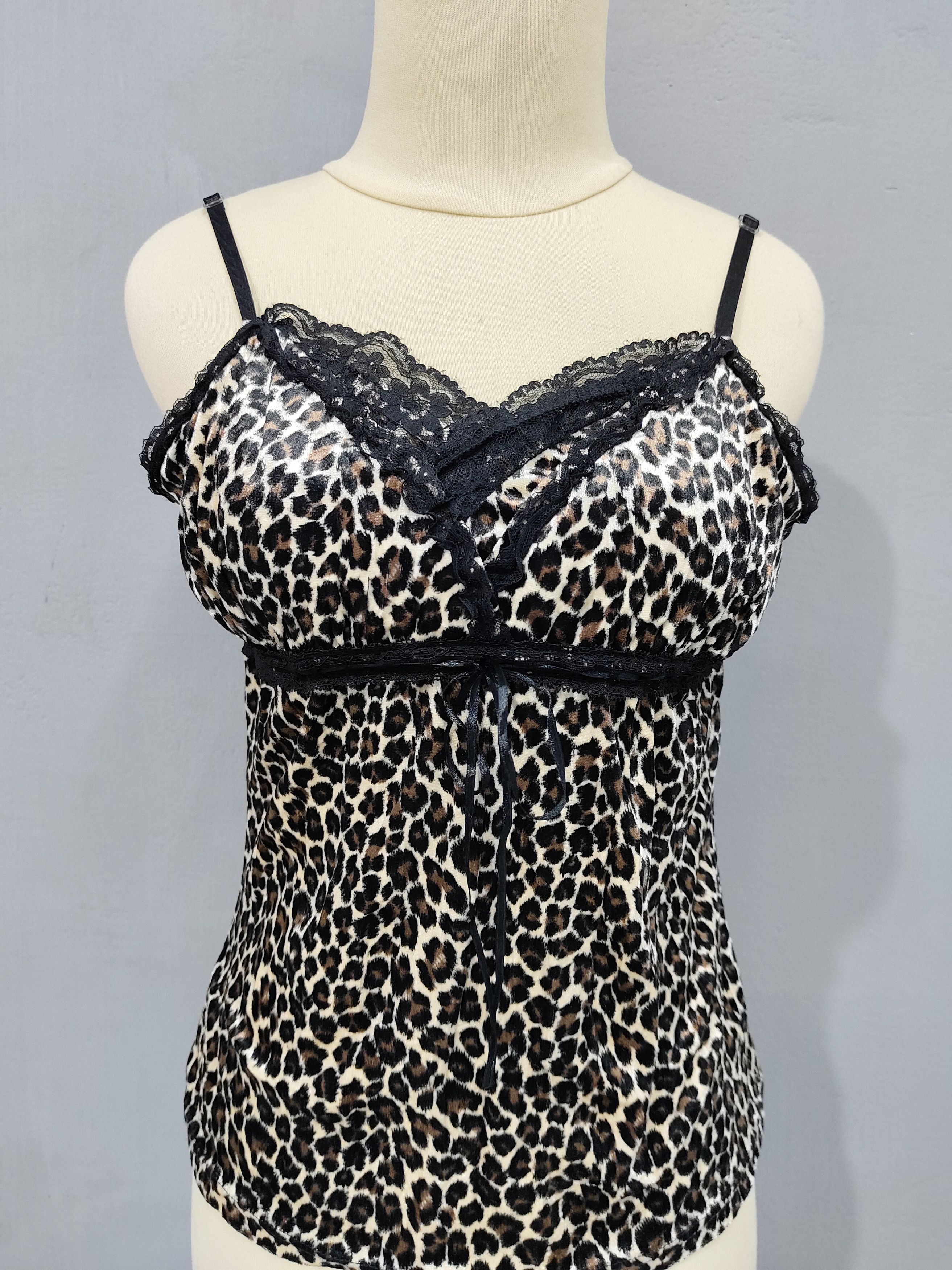 Japanese Brand ALBUM🇯🇵 Glam Rock Leopard Print Lace Trim Babydoll Size M / US 6-8 / IT 42-44 - 2 Thumbnail