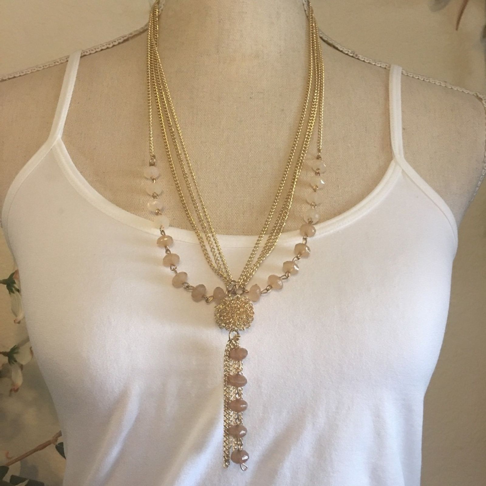 Jewelry Multi strand gold chain with faceted bead necklace Size ONE SIZE - 1 Thumbnail