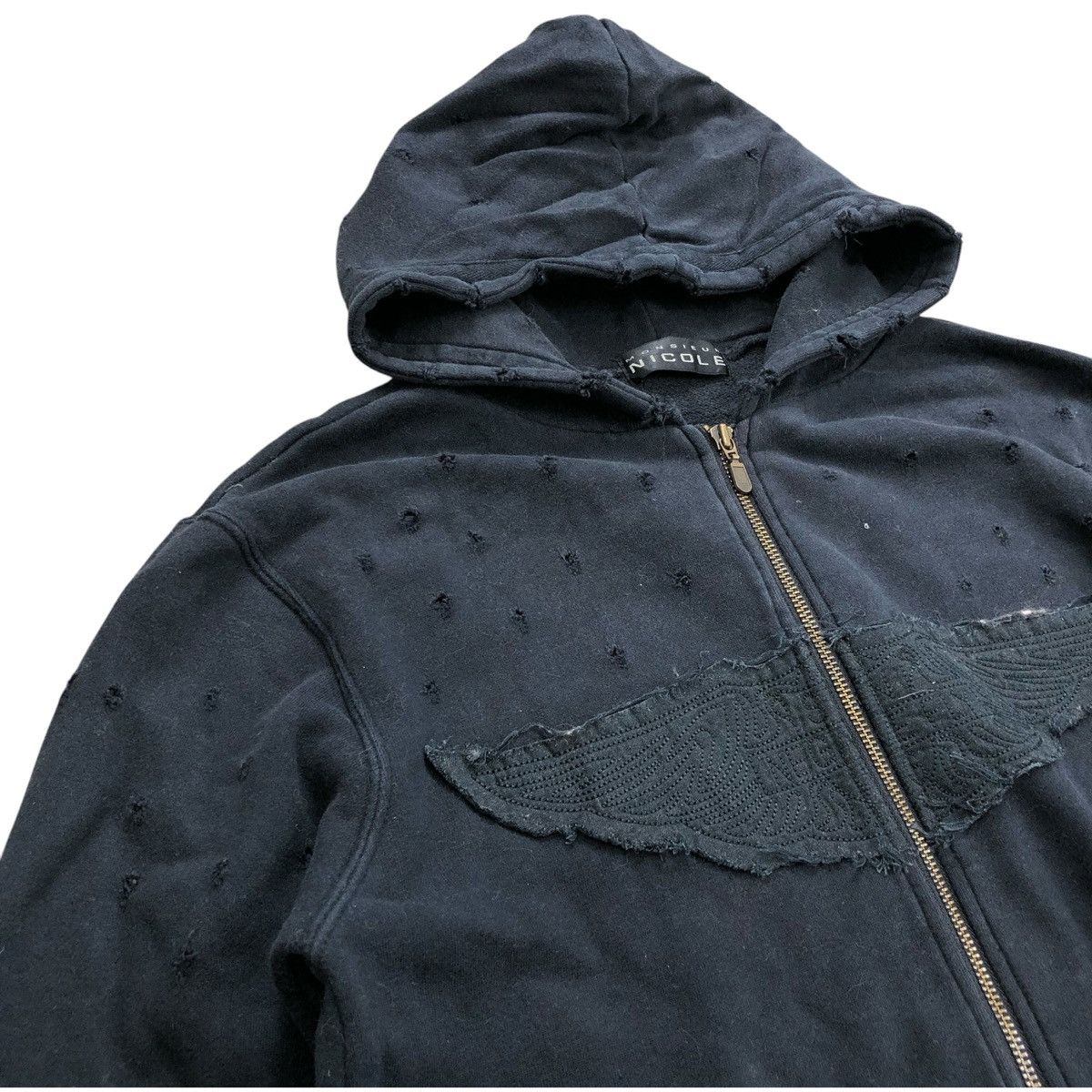 If Six Was Nine × Le Grande Bleu (L.G.B.) × Nicole Club Vintage Nicole Monsieur Embroidered Distressed Zip Hoodie Size US M / EU 48-50 / 2 - 7 Thumbnail