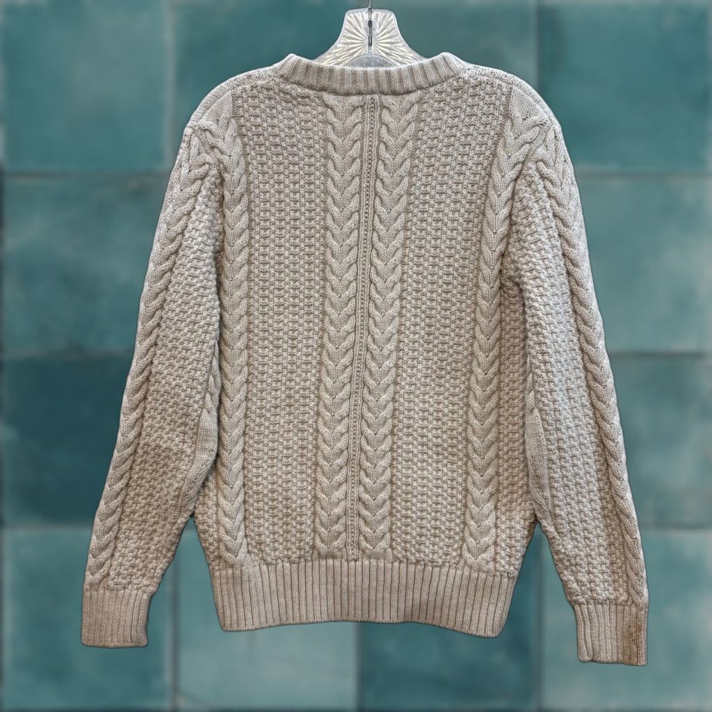 J.Crew J.CREW Fisherman Sweater Womens Cream Ivory Chunky Cable Knit Pullover Knit Crew Neck Long Sleeve L Size Regular Size L / US 10 / IT 46 - 1 Thumbnail