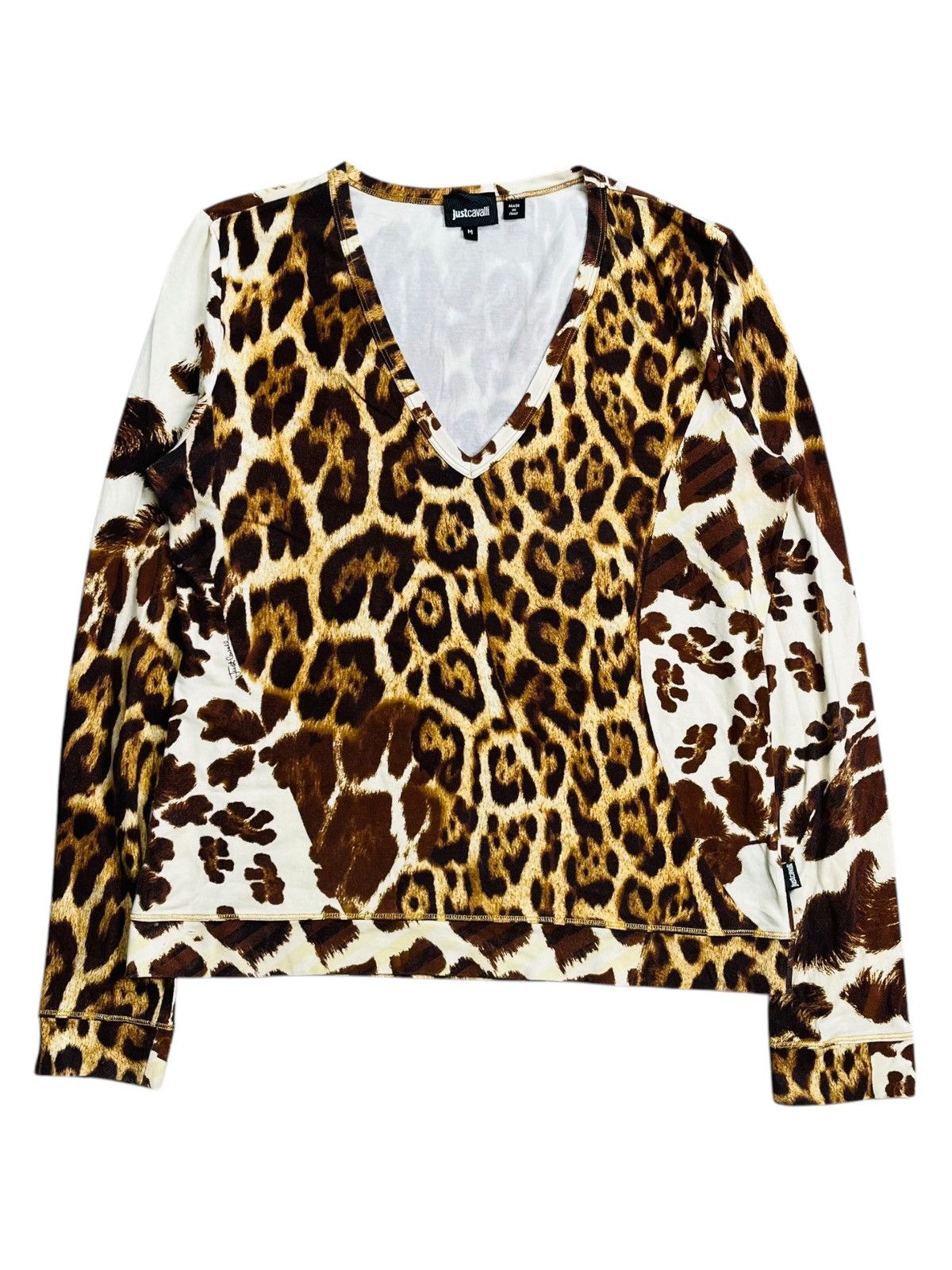 Roberto Cavalli 2000s Roberto Cavalli Just Cavalli Horse & Tiger V Neck Top Size US M / EU 48-50 / 2 - 1 Thumbnail