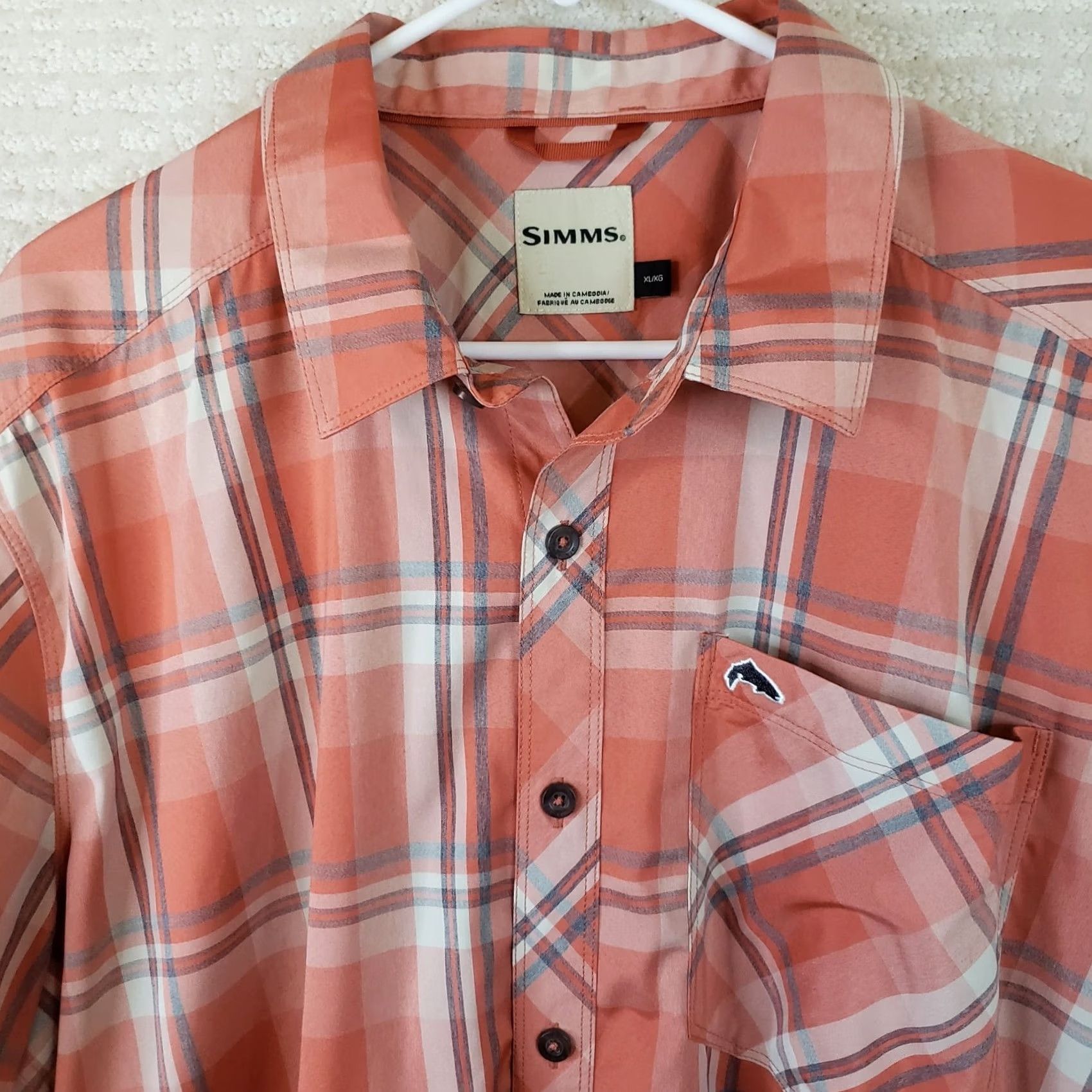Vintage Simms Shirt Mens XL Salmon Plaid Short Sleeve Fishing Button Up Outdoor Hiking Size US XL / EU 56 / 4 - 3 Thumbnail