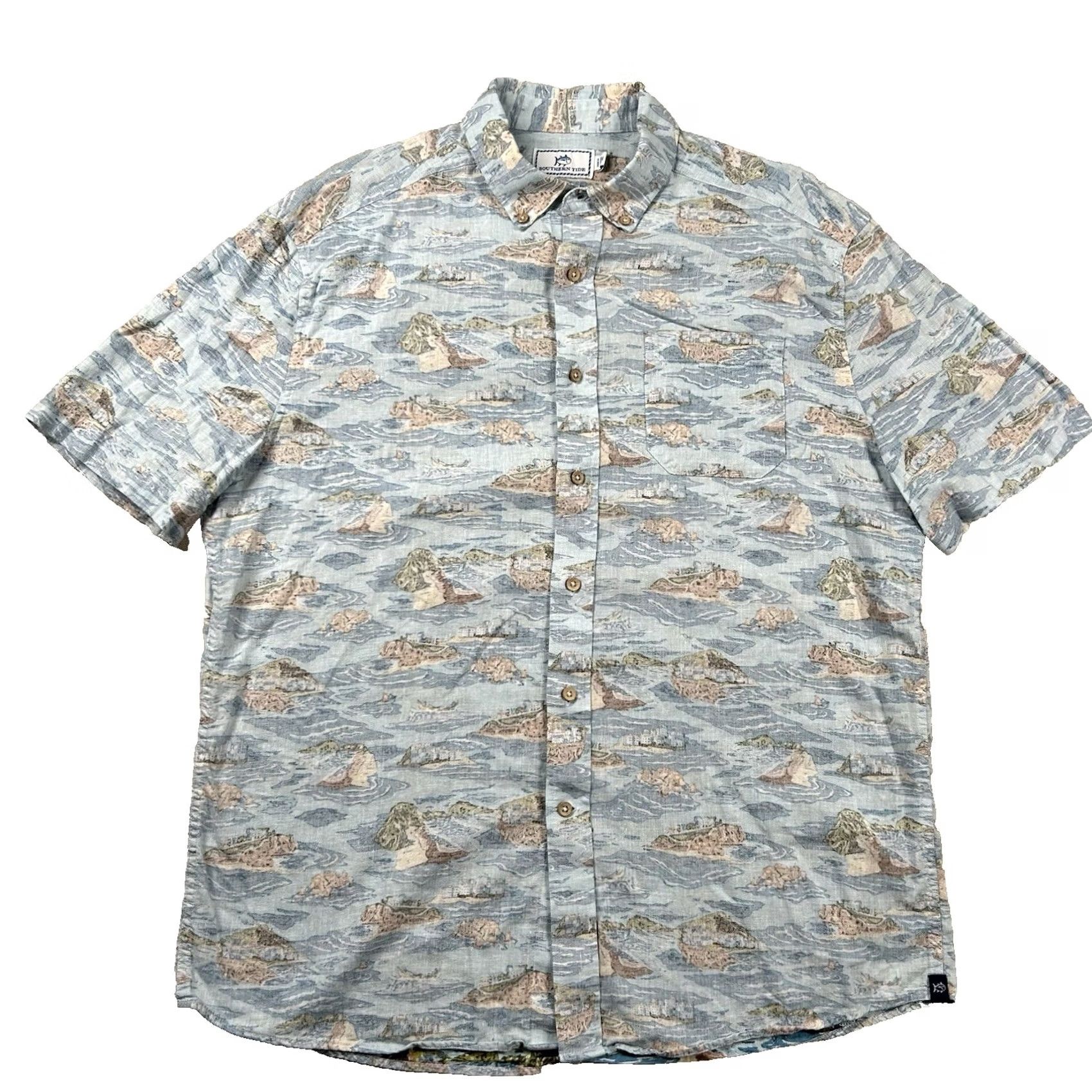 Southern Tide Southern Tide Shirt Mens M Linen Blend Hawaiian Button Down Reverse Print Aloha Casual blue Hawaiian Mens M Shirt Size US M / EU 48-50 / 2 - 2 Thumbnail