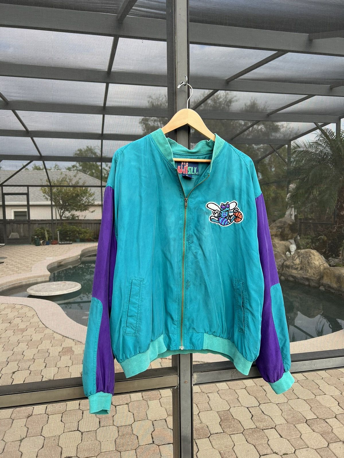 Starter × Vintage Vintage 90s Silk Charlotte Hornets Bomber Jacket Size US XL / EU 56 / 4 - 1 Thumbnail