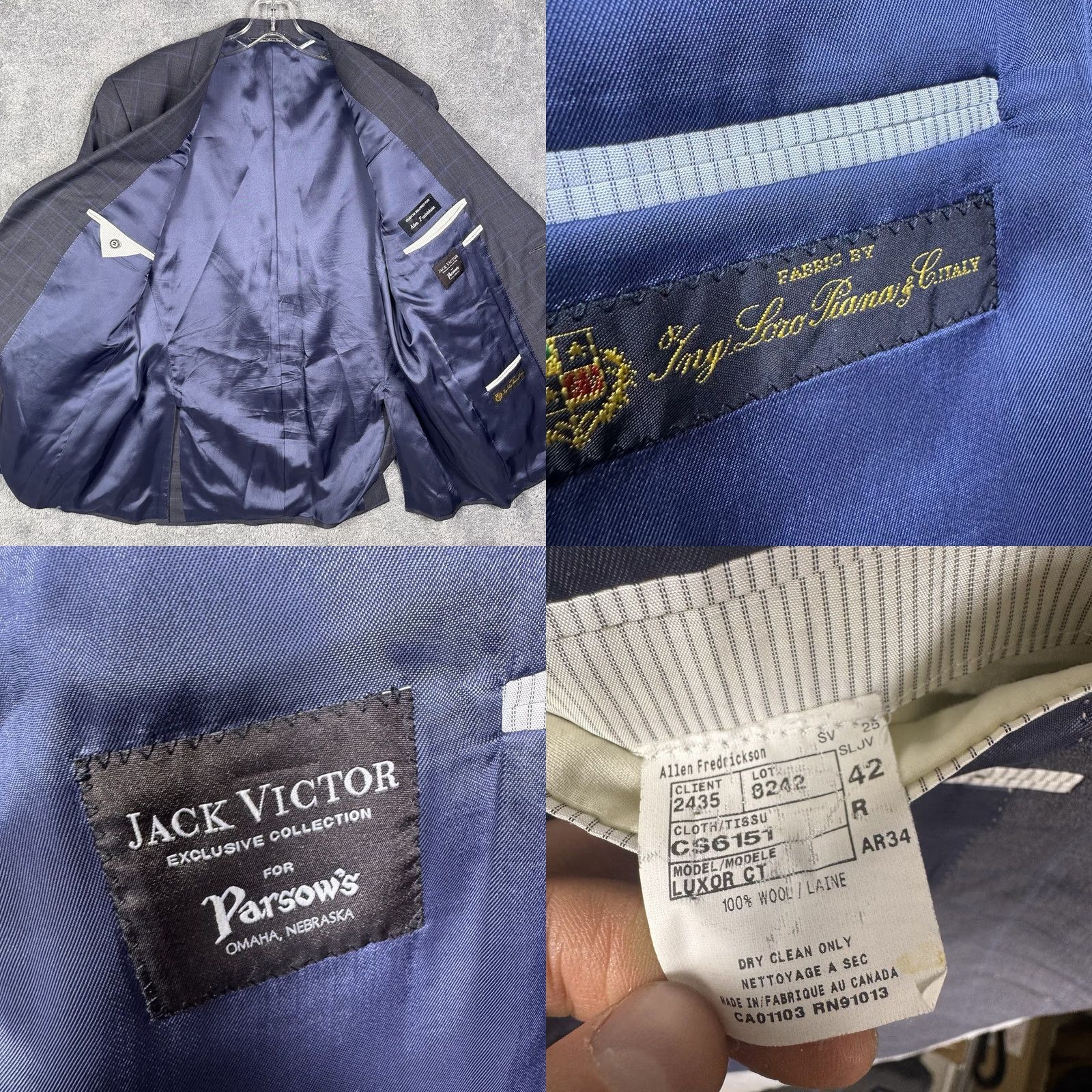 Jack Victor Jack Victor Loro Piana Suit Men 42R 37R Super 120s Wool Windowpane Luxor CT 2pc Size 42R - 8 Thumbnail