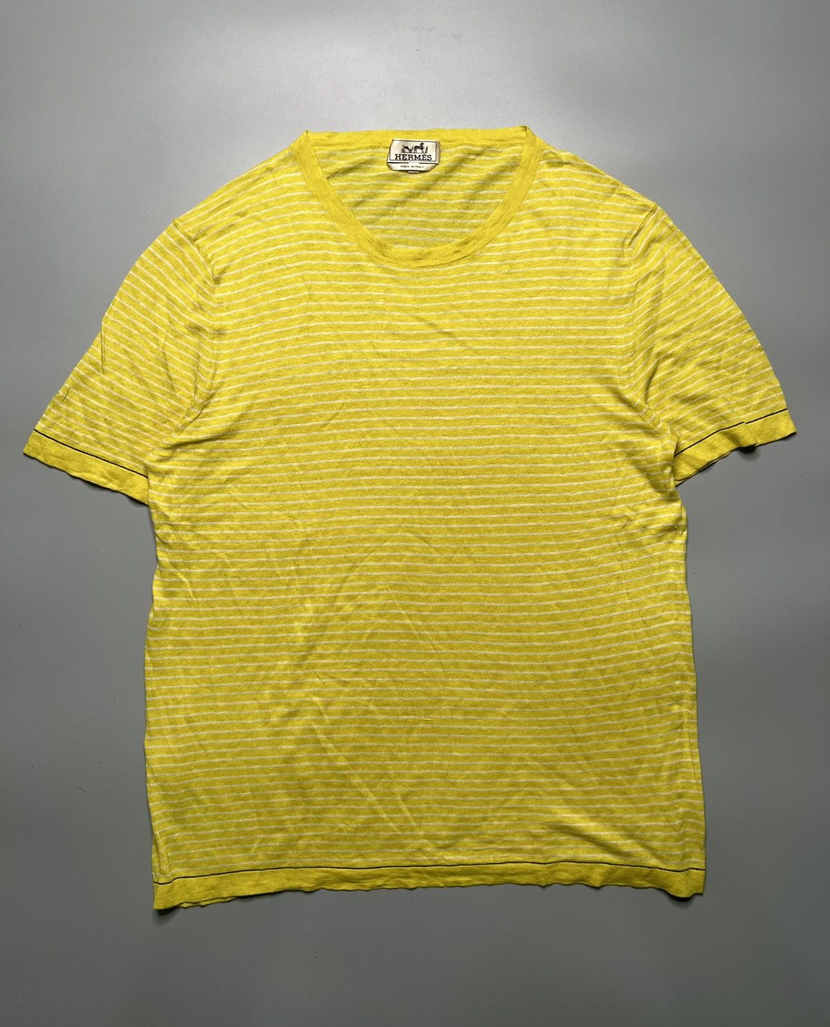 Image of Hermes Hermee Linen Cashmere Blend Knit Shirt in Yellow, Men's (Size 2XL)