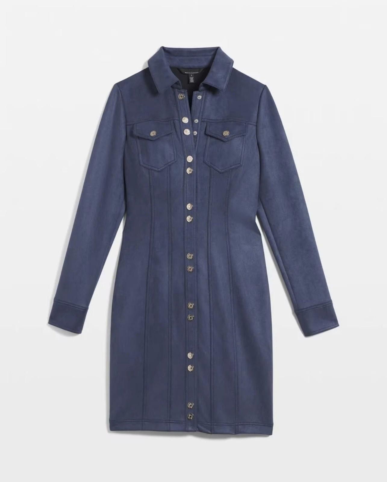 Other WHBM Long Sleeve Fx Suede Shacket Dress Blue Size 4 Sold Out Size S / US 4 / IT 40 - 7 Thumbnail