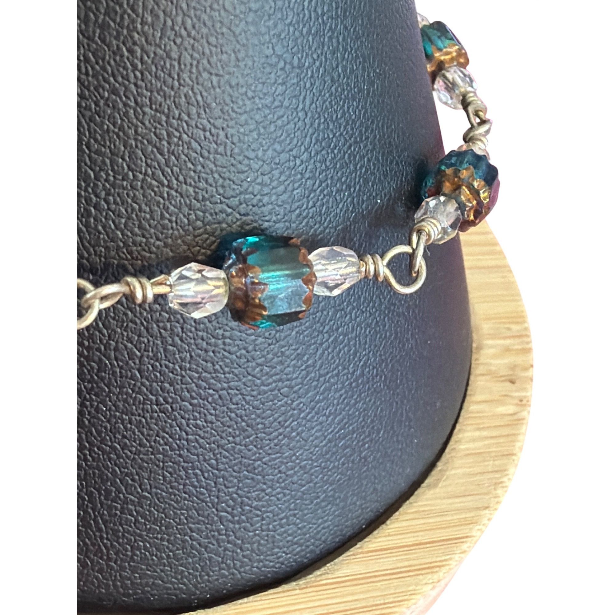 Other Vintage Sterling Silver Glass Crystal Blue Green Beads 6.75" Size ONE SIZE - 2 Thumbnail
