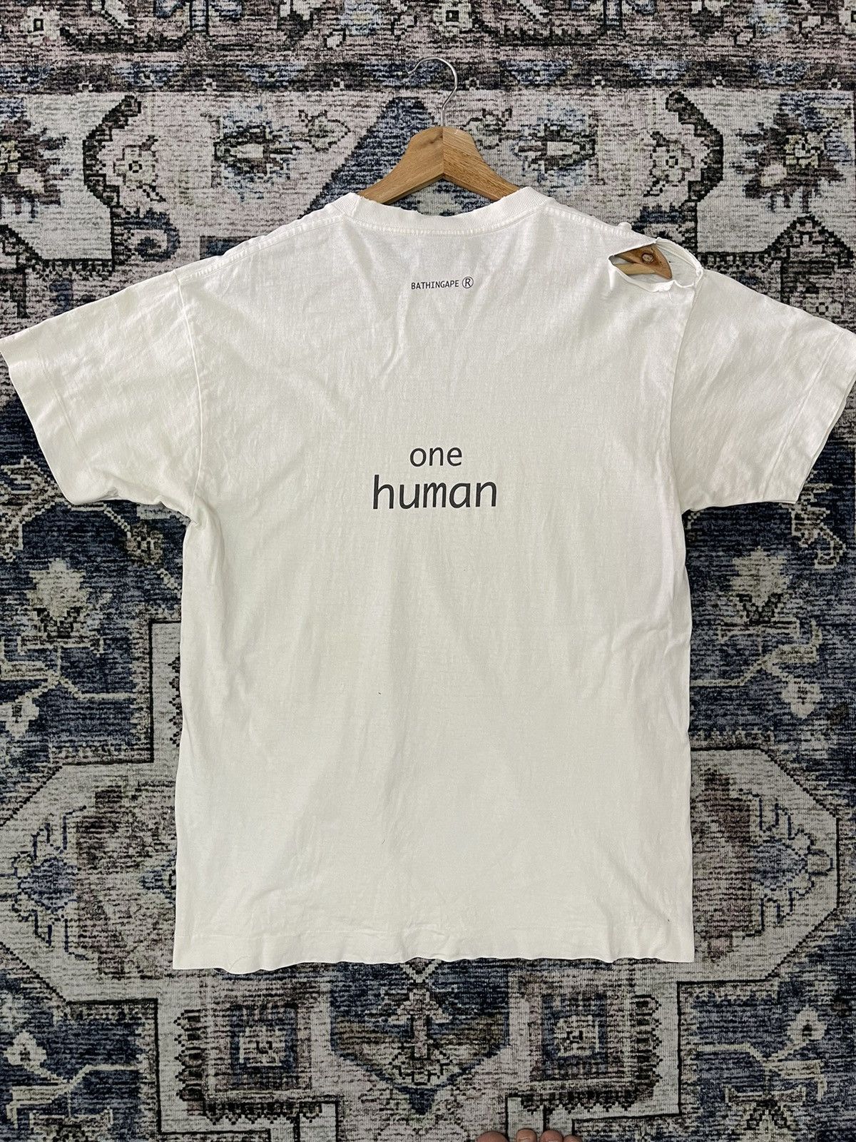Bape 🇯🇵VINTAGE DISTRESSED BAPE ONE HUMAN SPELLOUT VERY RARE Size US L / EU 52-54 / 3 - 8 Thumbnail