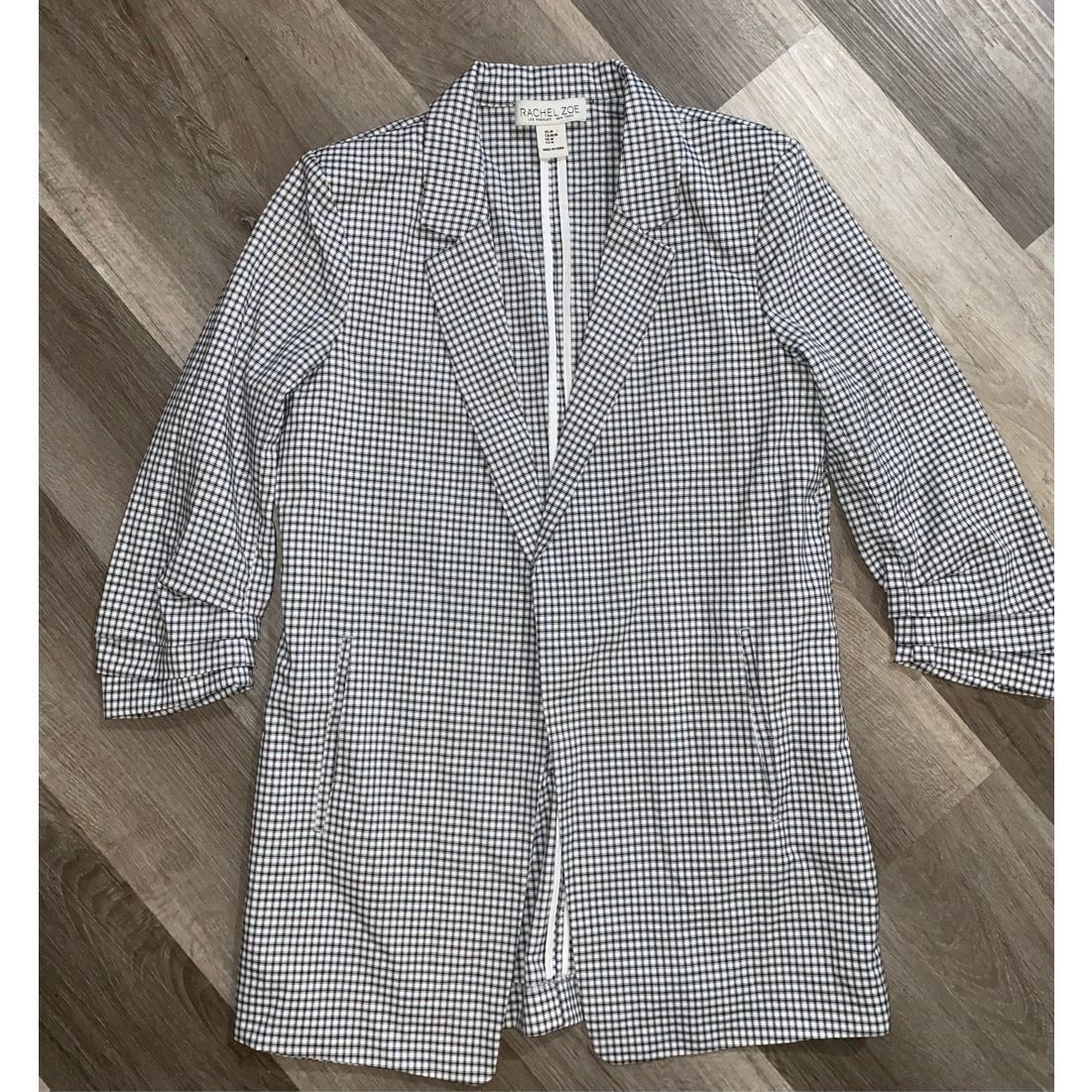 Rachel Zoe Rachel Zoe Blazer Black White Check Open Ruched Pockets Care Size M / US 6-8 / IT 42-44 - 1 Thumbnail