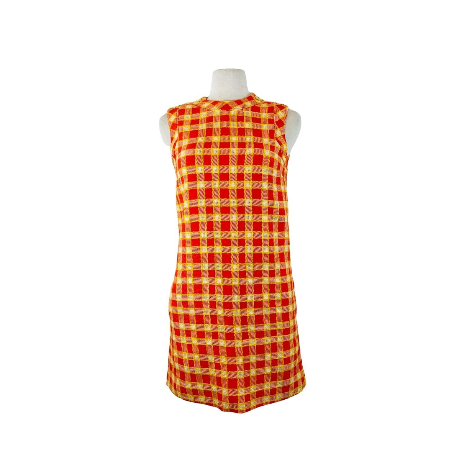 image of Gucci Women Checkered Plaid Dress Gold Button Size 36 $2,400