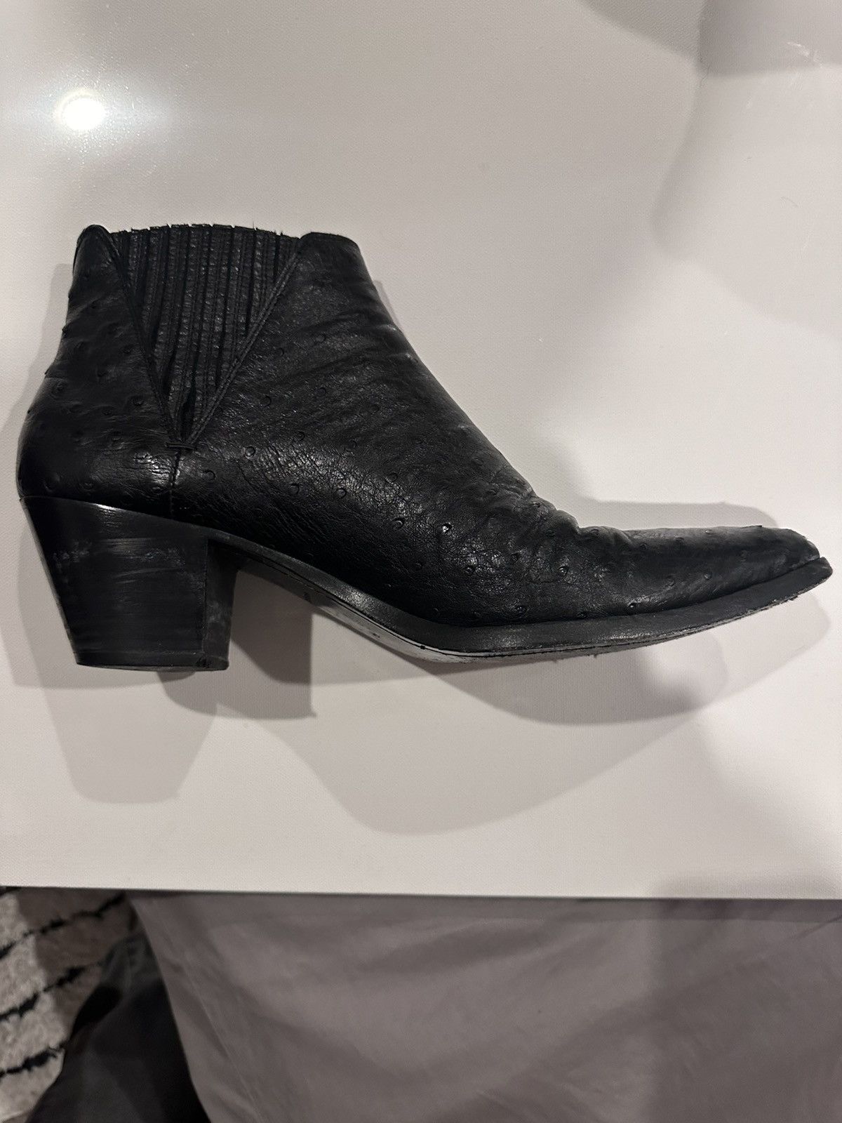 Hedi Slimane × Saint Laurent Paris SLP Black Ostrich Chelsea Boot Size US 10.5 / EU 43-44 - 6 Thumbnail