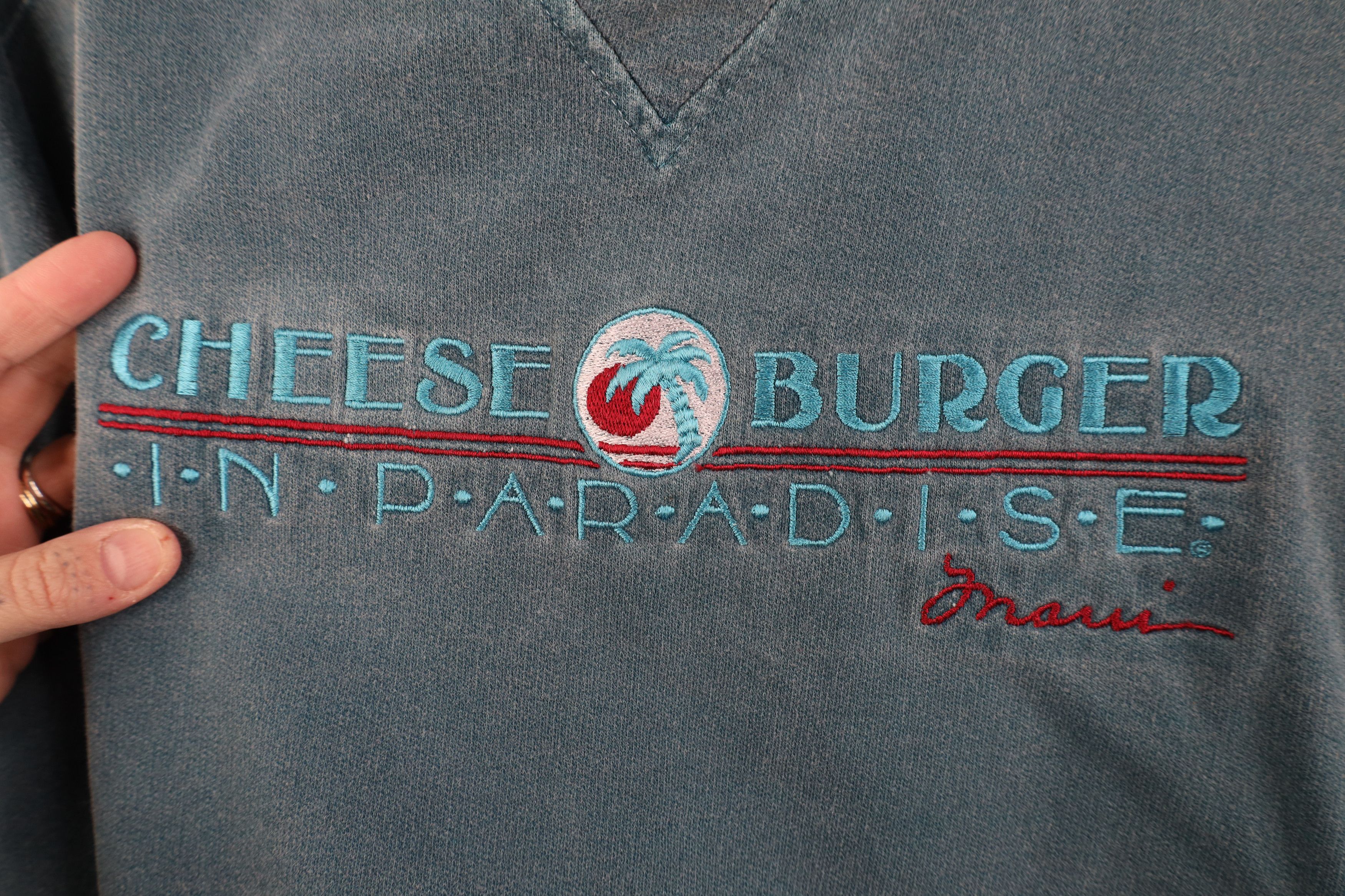 Vintage Vintage 90s Burger In Paradise Jimmy Buffett Sweatshirt Size US XL / EU 56 / 4 - 4 Thumbnail