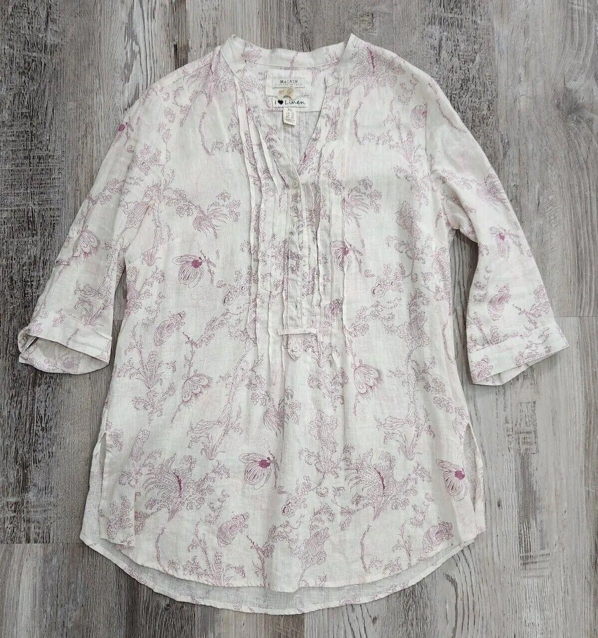 Designer Malvin I Love Linen Top Extra Large Tunic Shirt 3/4 Sleeves Size XL / US 12-14 / IT 48-50 - 1 Thumbnail