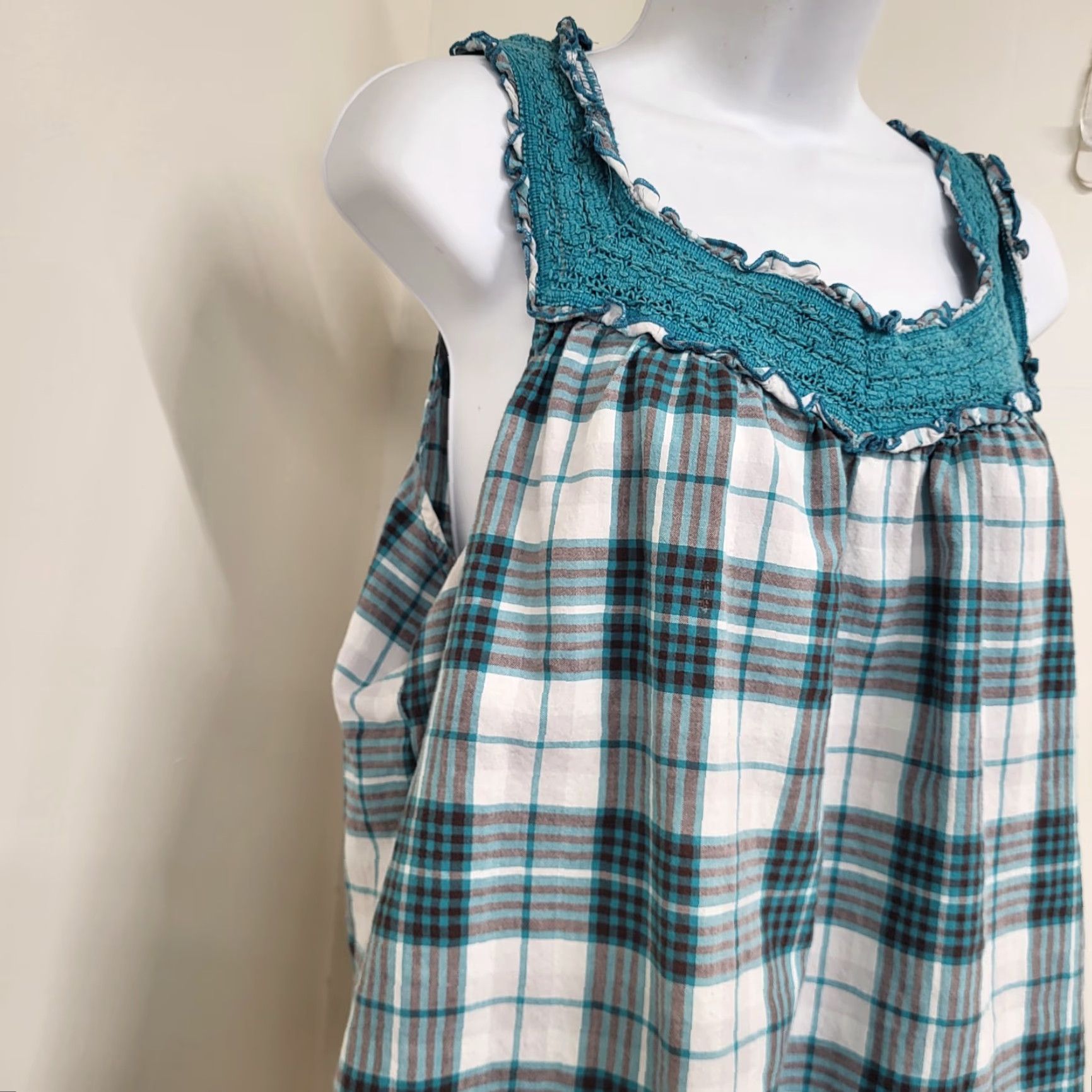 Vintage Cato Tank Top Women XL Sleeveless Plaid Scoop Neck Top Blue Spruce Plaid Top Size XL / US 12-14 / IT 48-50 - 4 Thumbnail