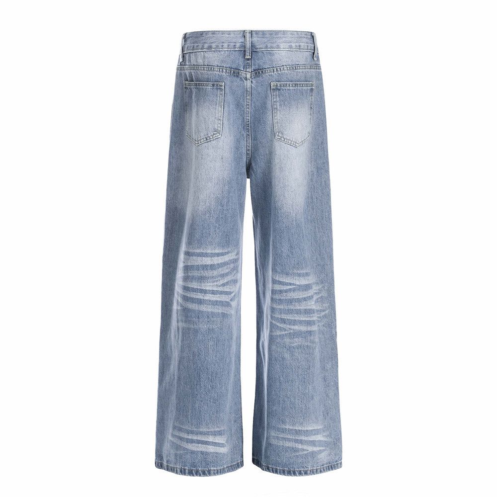 Japanese Brand × Jean Men's retro distressed loose casual straight washed jeans Size US 32 / EU 48 - 3 Thumbnail