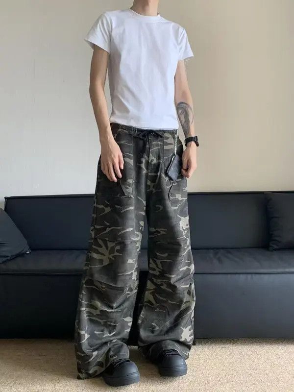 Japanese Brand Ema Men's Camouflage Retro Straight Loose All-match Jeans Size US 32 / EU 48 - 7 Thumbnail
